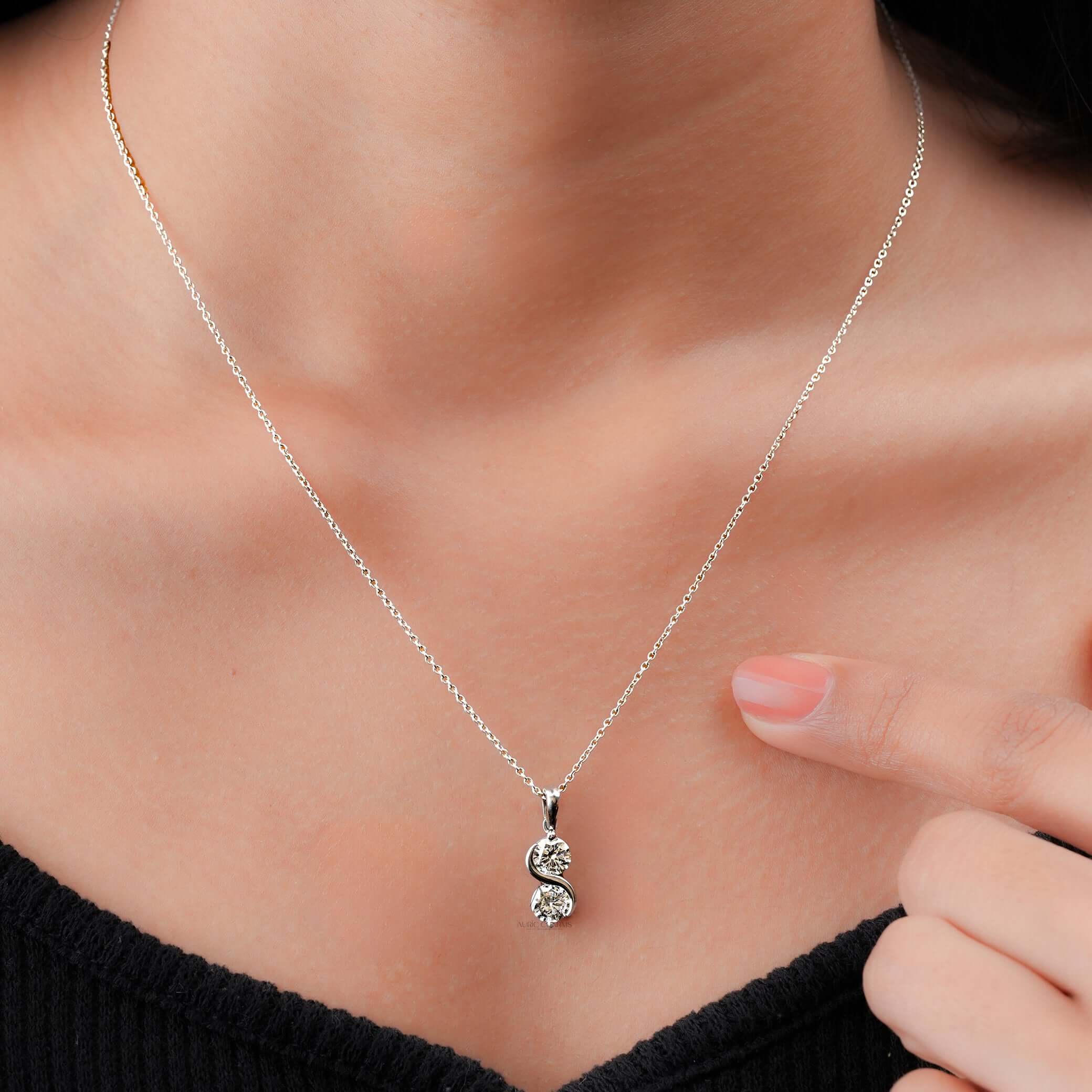 Two Stone Round Brilliant Lab Grown Diamond Pendant Necklace