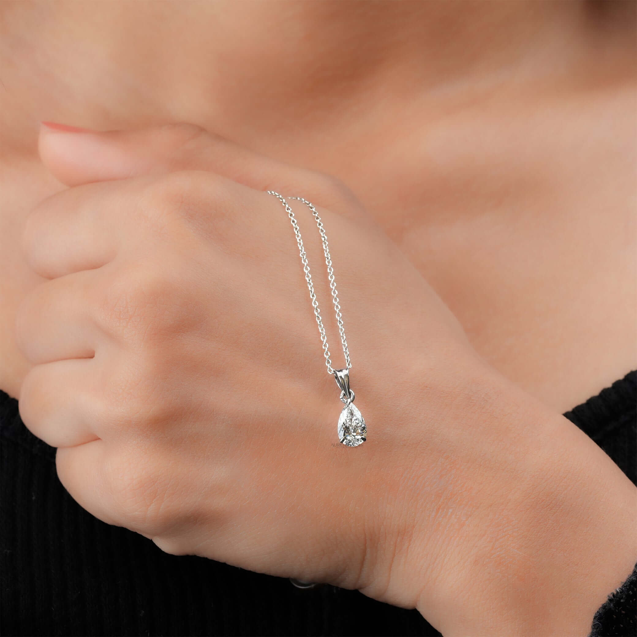 Jolie Pear Cut Solitaire Diamond Pendant