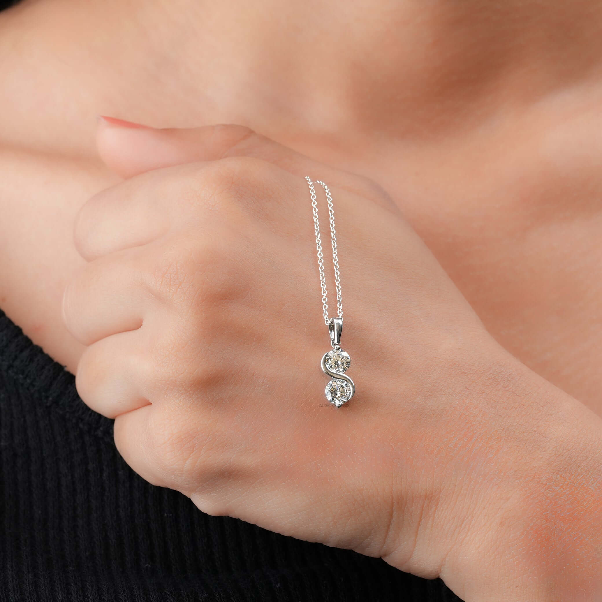 Two Stone Round Brilliant Lab Grown Diamond Pendant Necklace