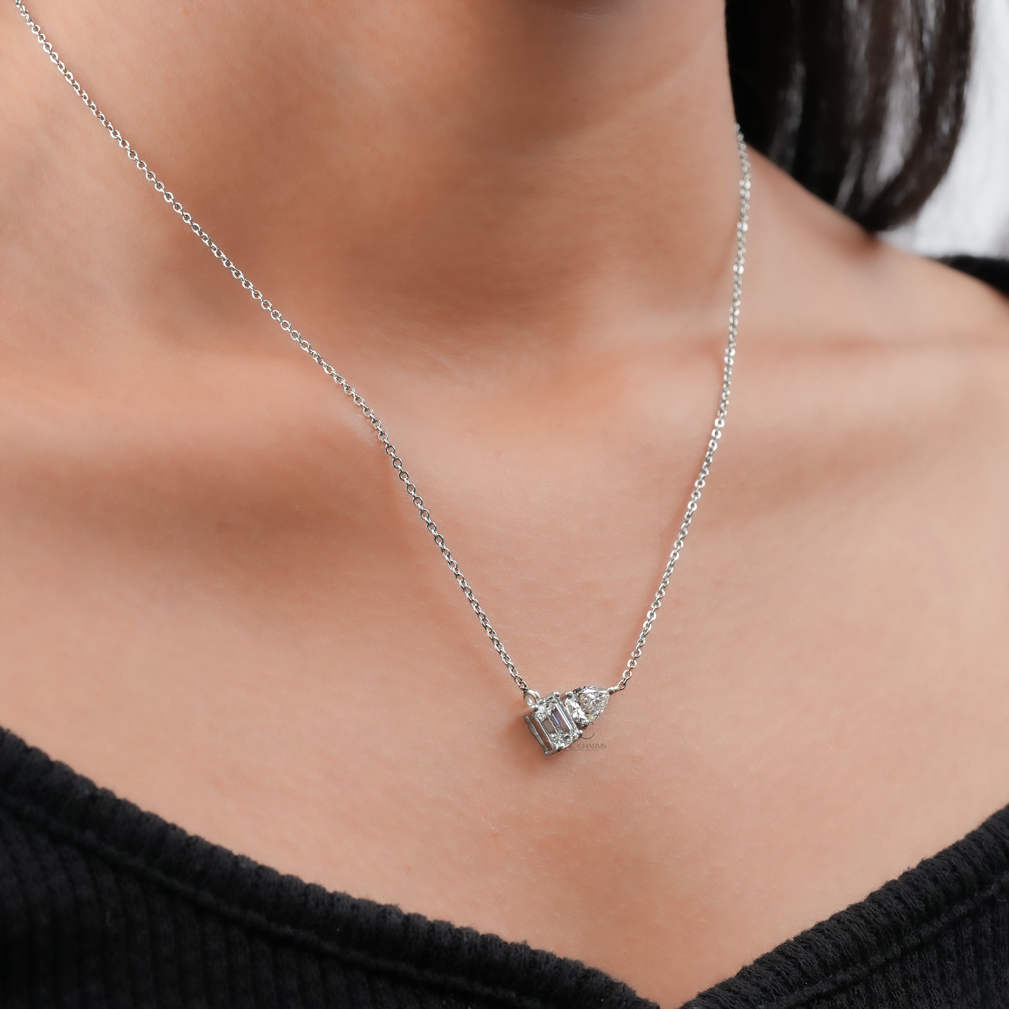 2.00 Ct Asymmetric Pear and Emerald Diamond Pendant