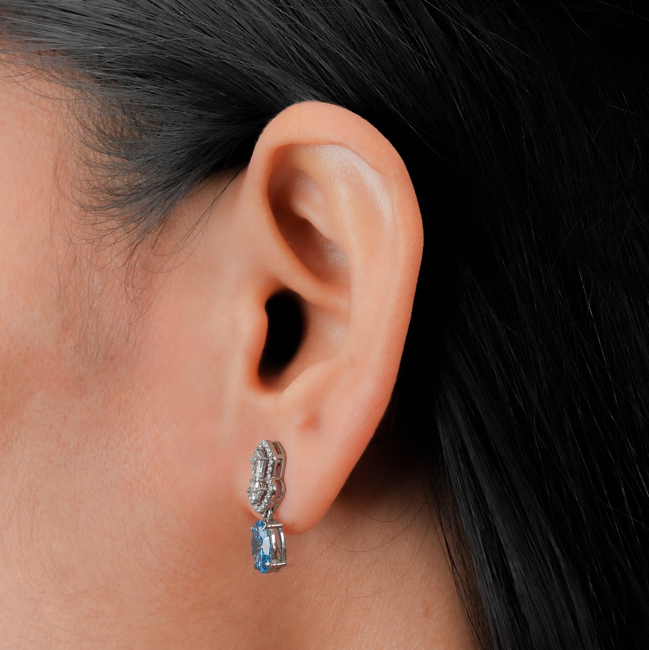 Celestine Blue Oval Drop Earrings – Diamond Dangler Pair