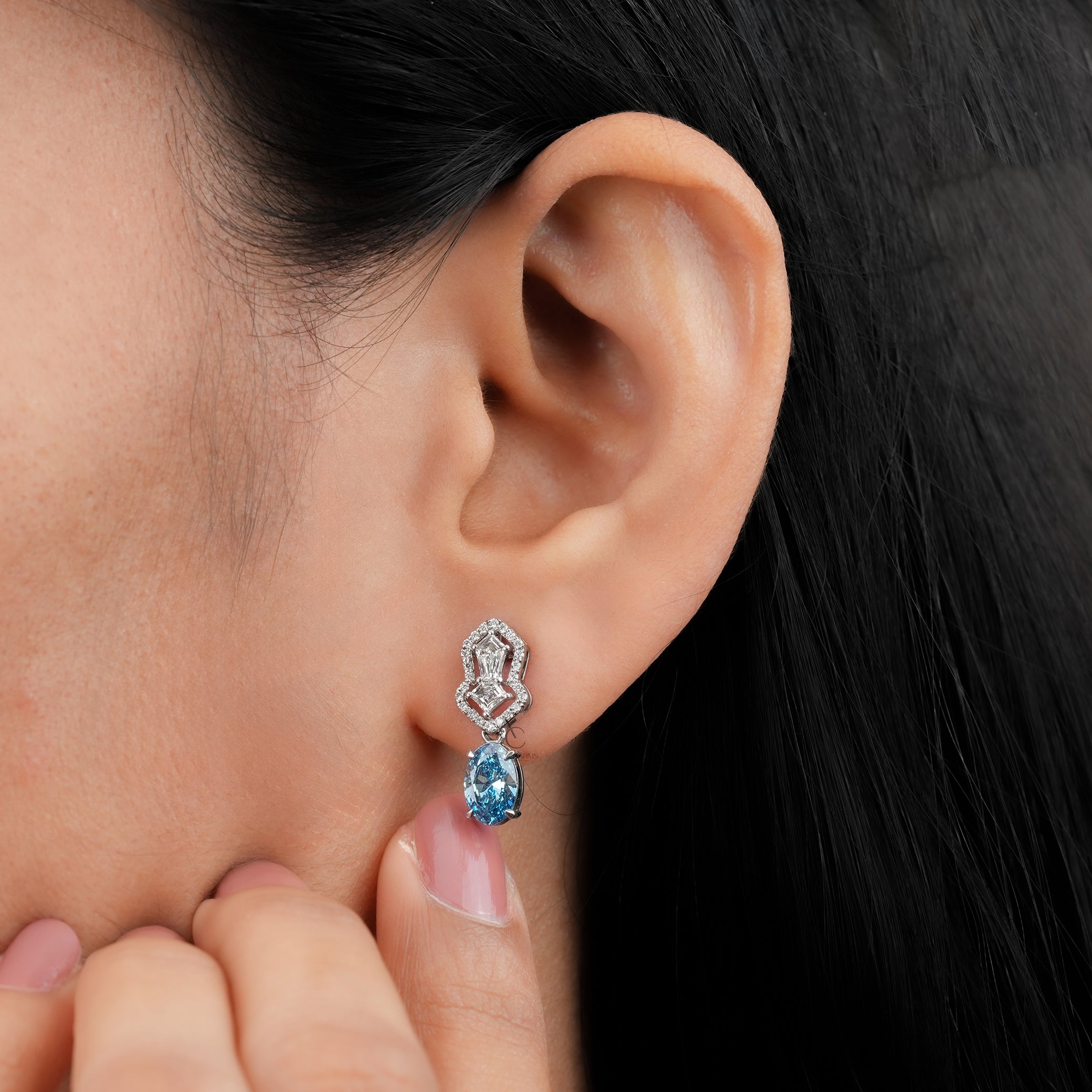 Celestine Blue Oval Drop Earrings – Diamond Dangler Pair