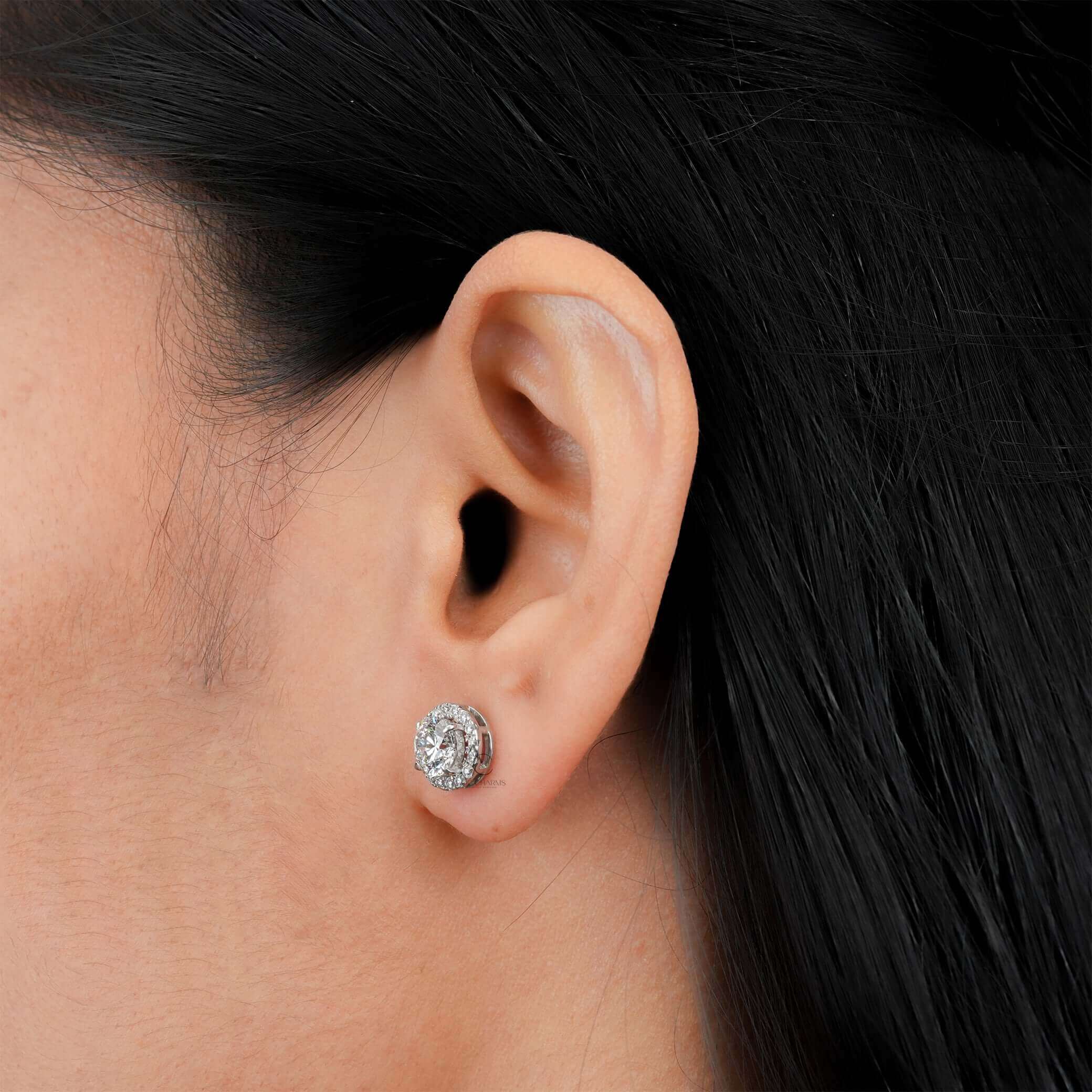Aristocratic French Halo Brilliant Round Diamond Stud Earrings