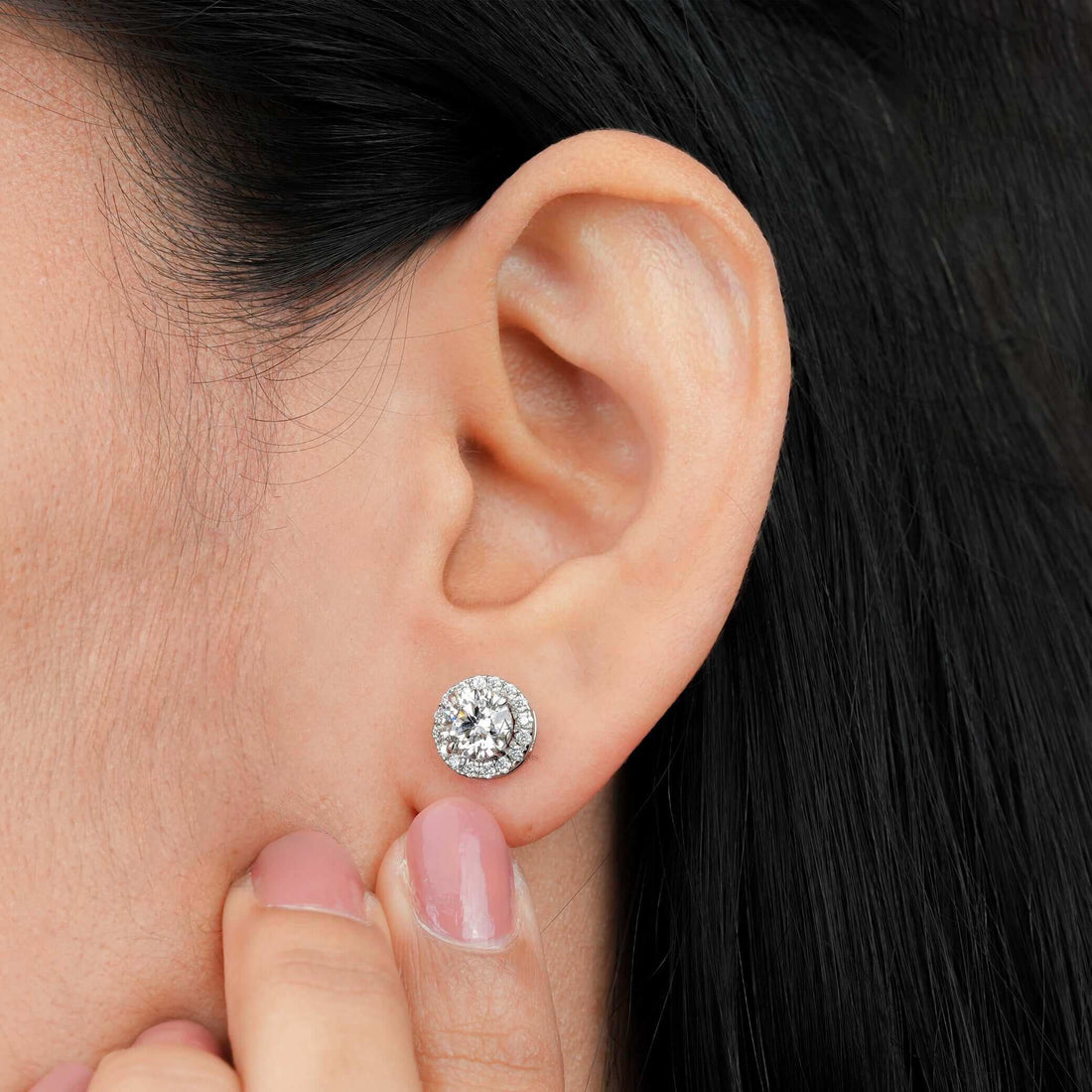 Aristocratic French Halo Brilliant Round Diamond Stud Earrings