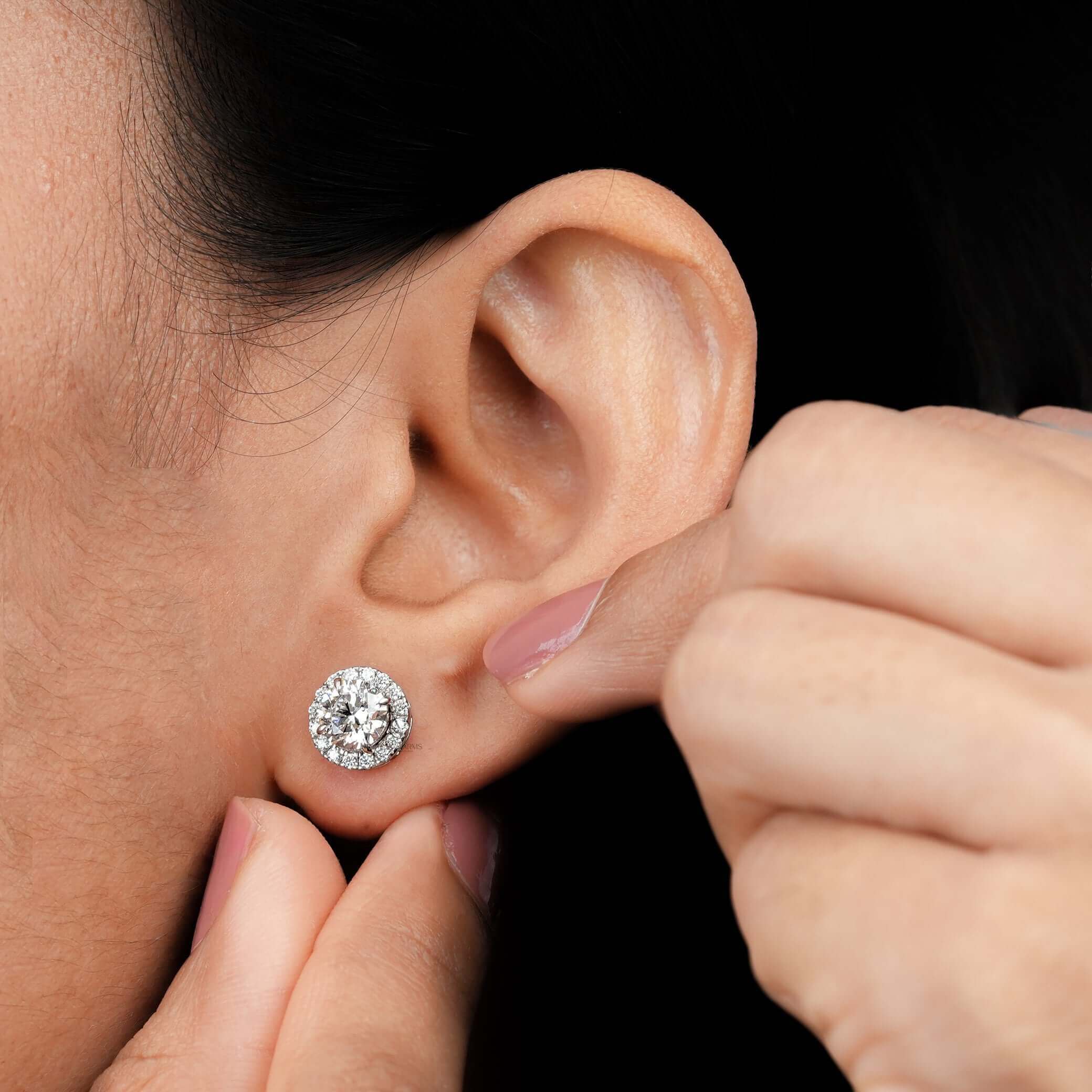 Aristocratic French Halo Brilliant Round Diamond Stud Earrings