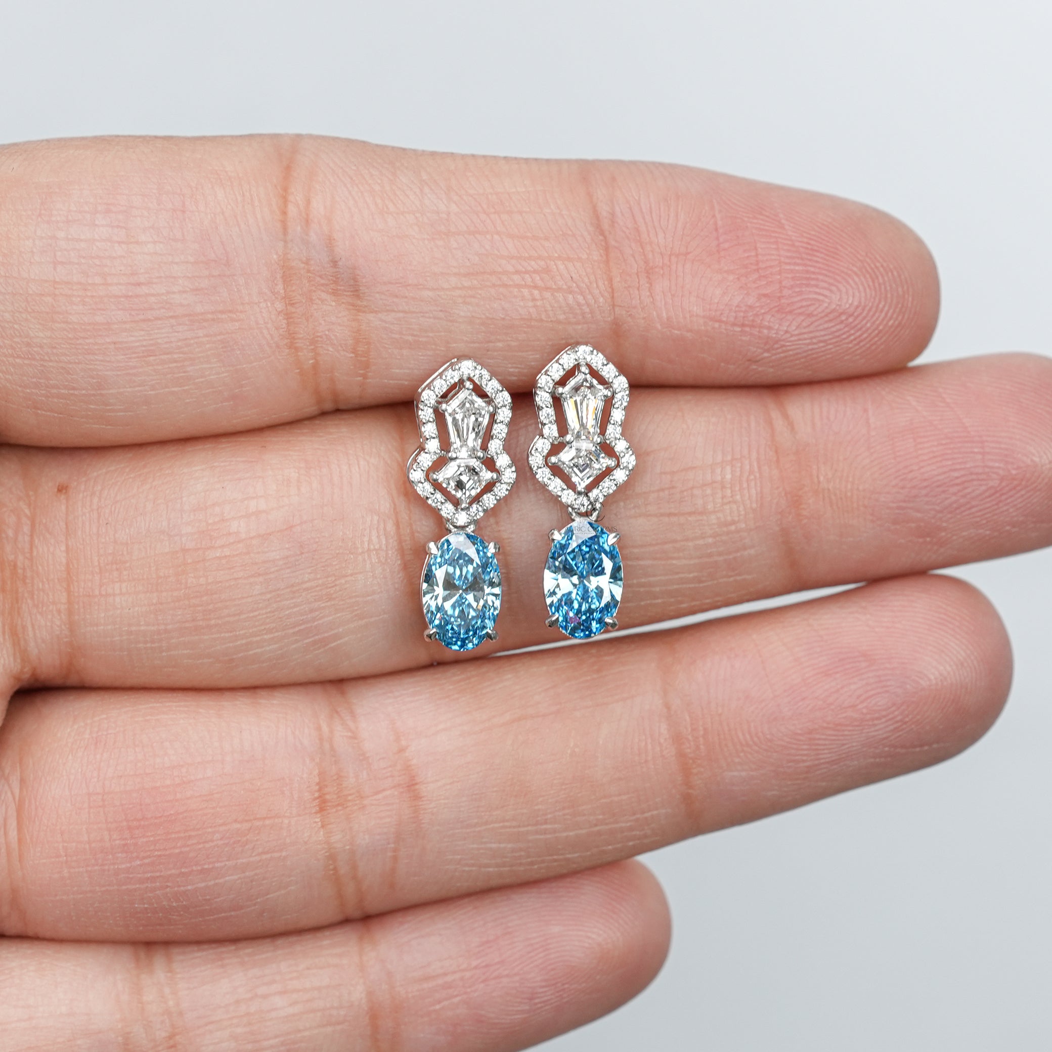 Celestine Blue Oval Drop Earrings – Diamond Dangler Pair
