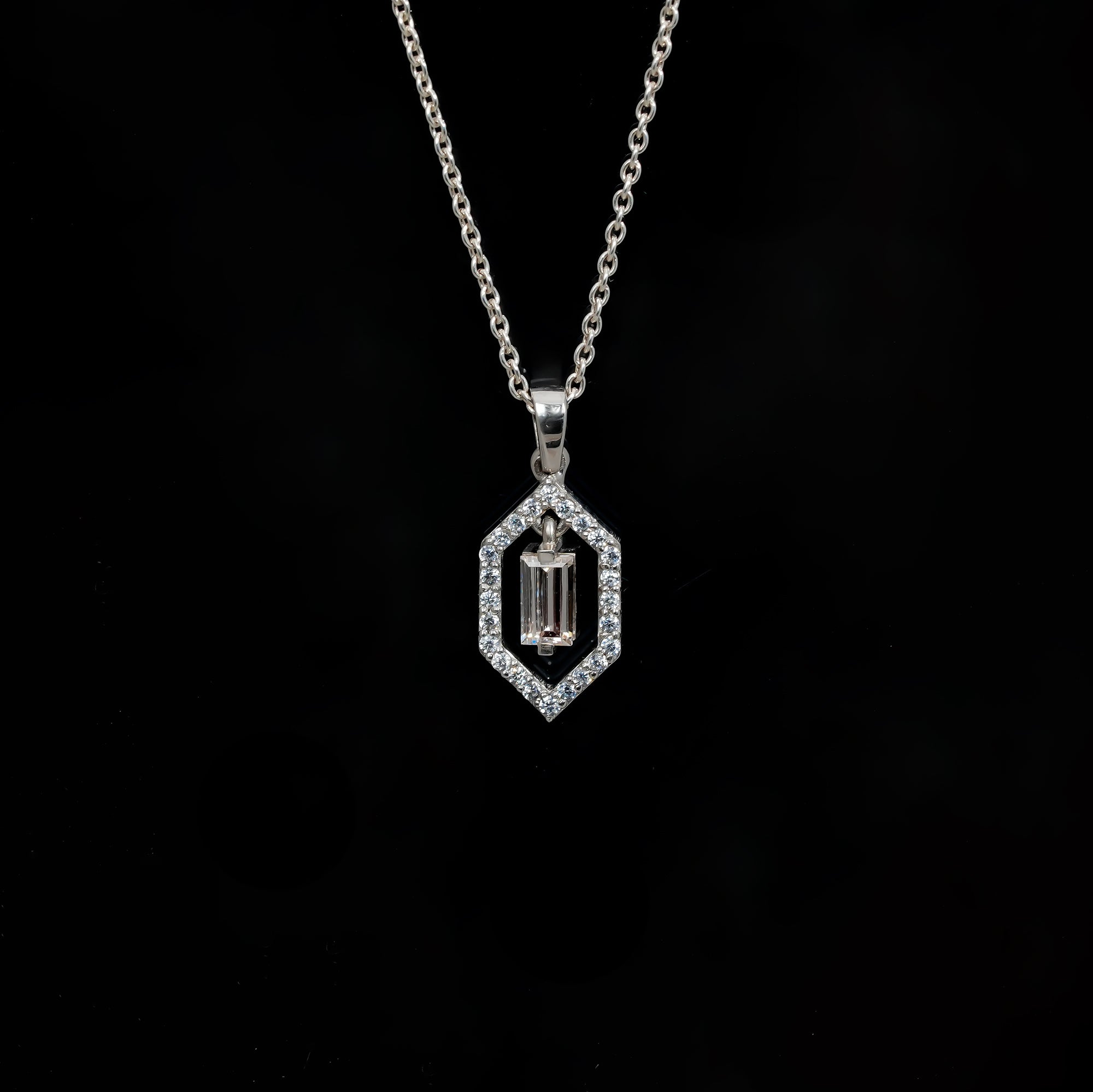 Hexagon Halo Baguette Diamond Pendant
