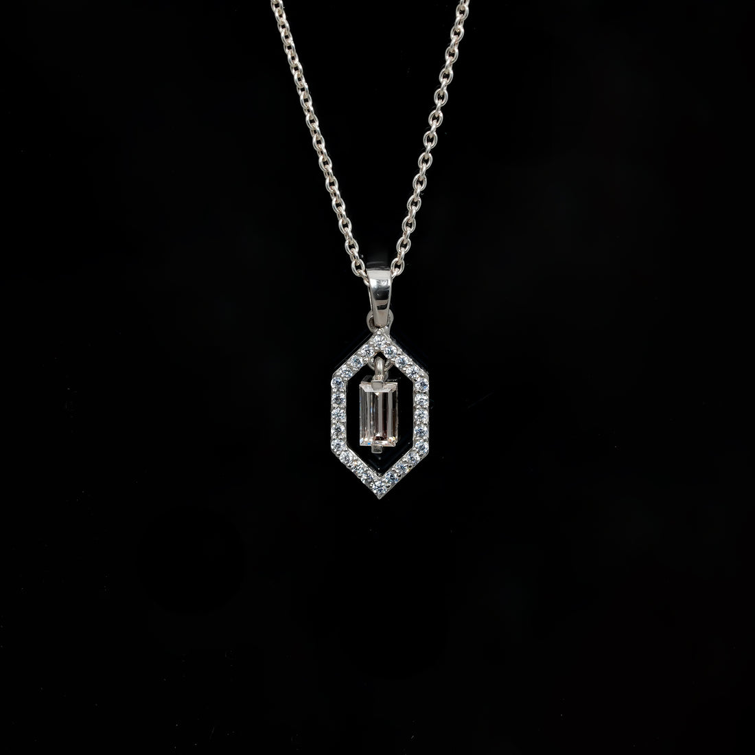 Hexagon Halo Baguette Diamond Pendant