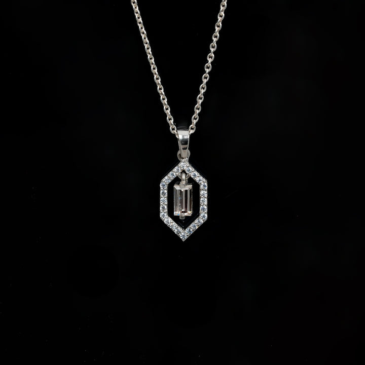 Hexagon Halo Baguette Diamond Pendant