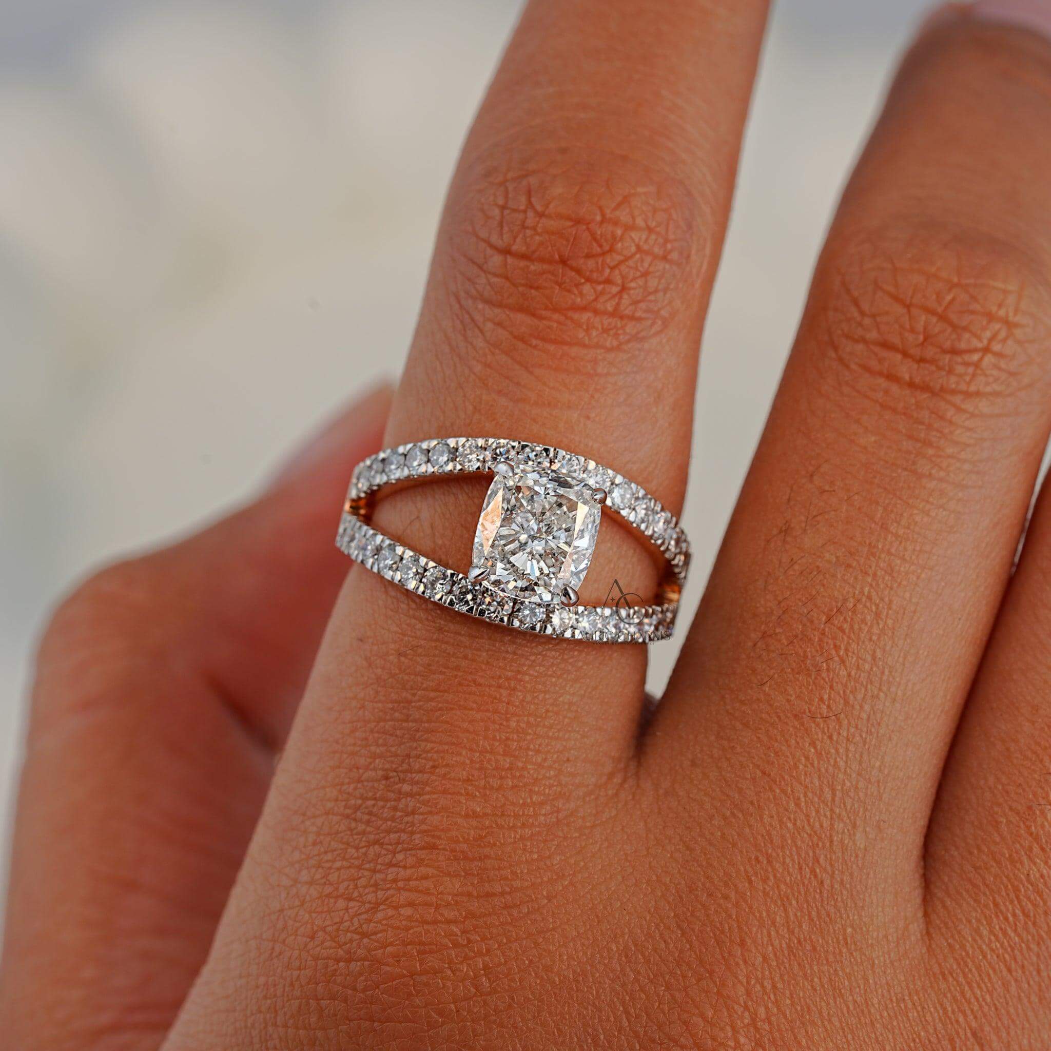 Lab-grown diamond ring with a double-band design, adorned with pavé diamonds, showcasing elegance
