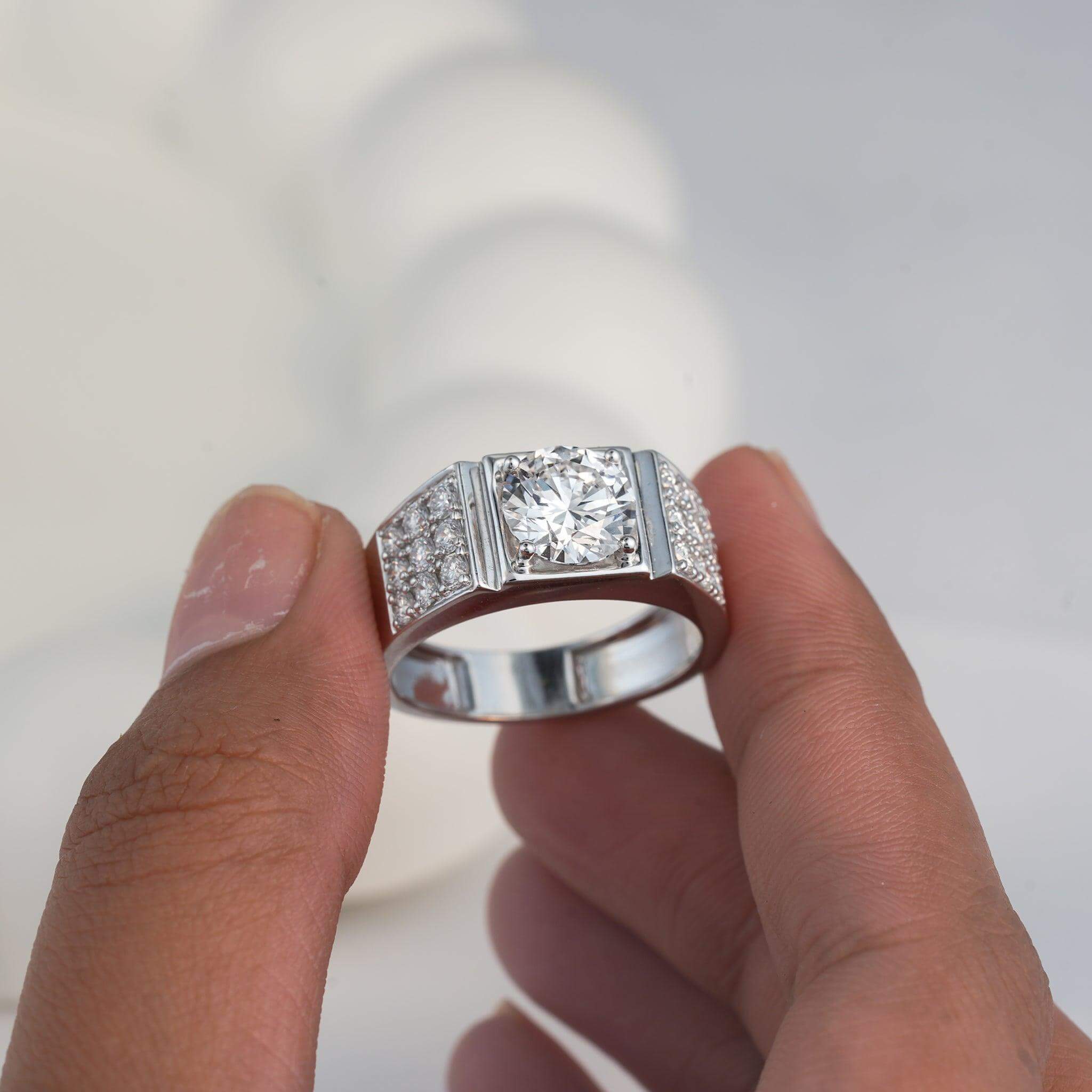 Lab-grown diamond ring in platinum with bold modern design for men