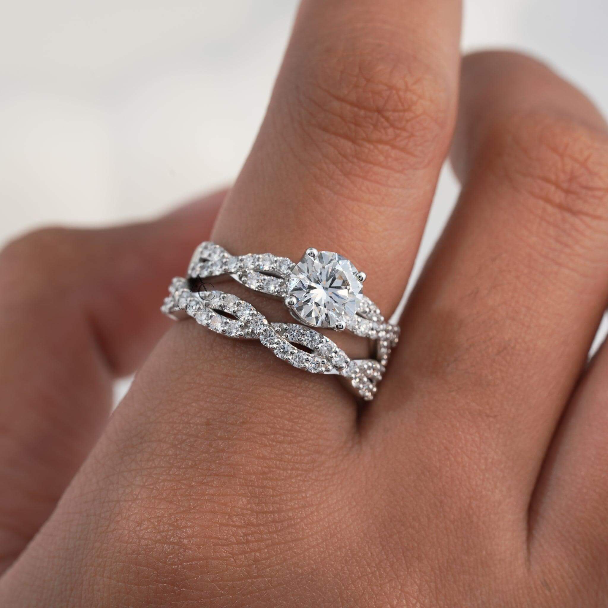 Solitaire diamond ring with a twisted band design, adding a touch of sophistication.