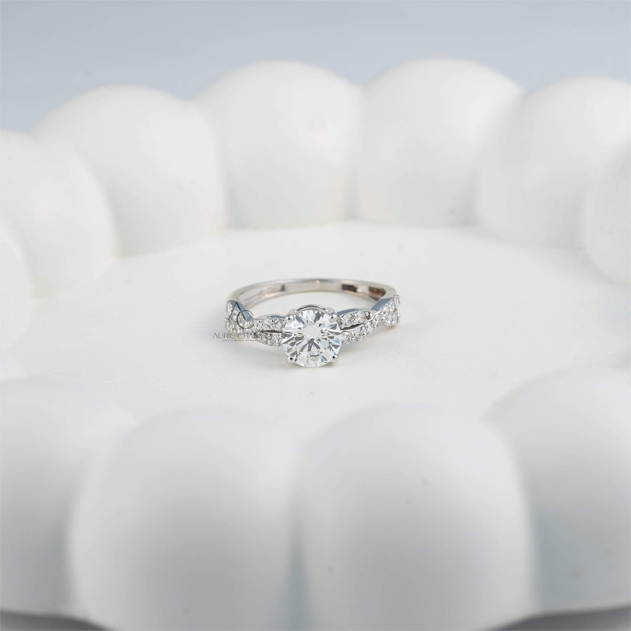 Diamond wedding band showcased close-up, featuring a twisted design.