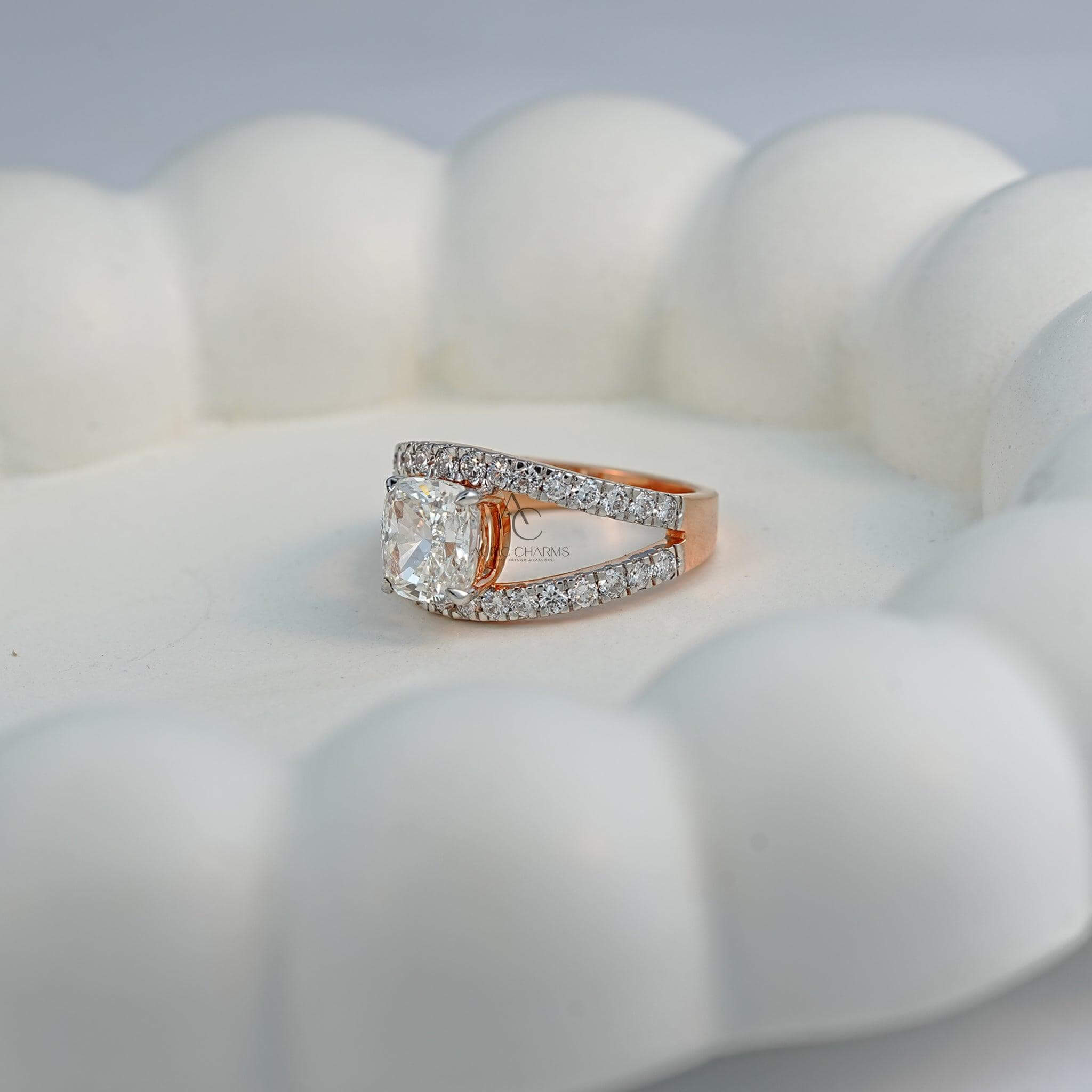 Modern diamond ring with pavé settings, reflecting luxury and sophistication in a dual-metal tone design.