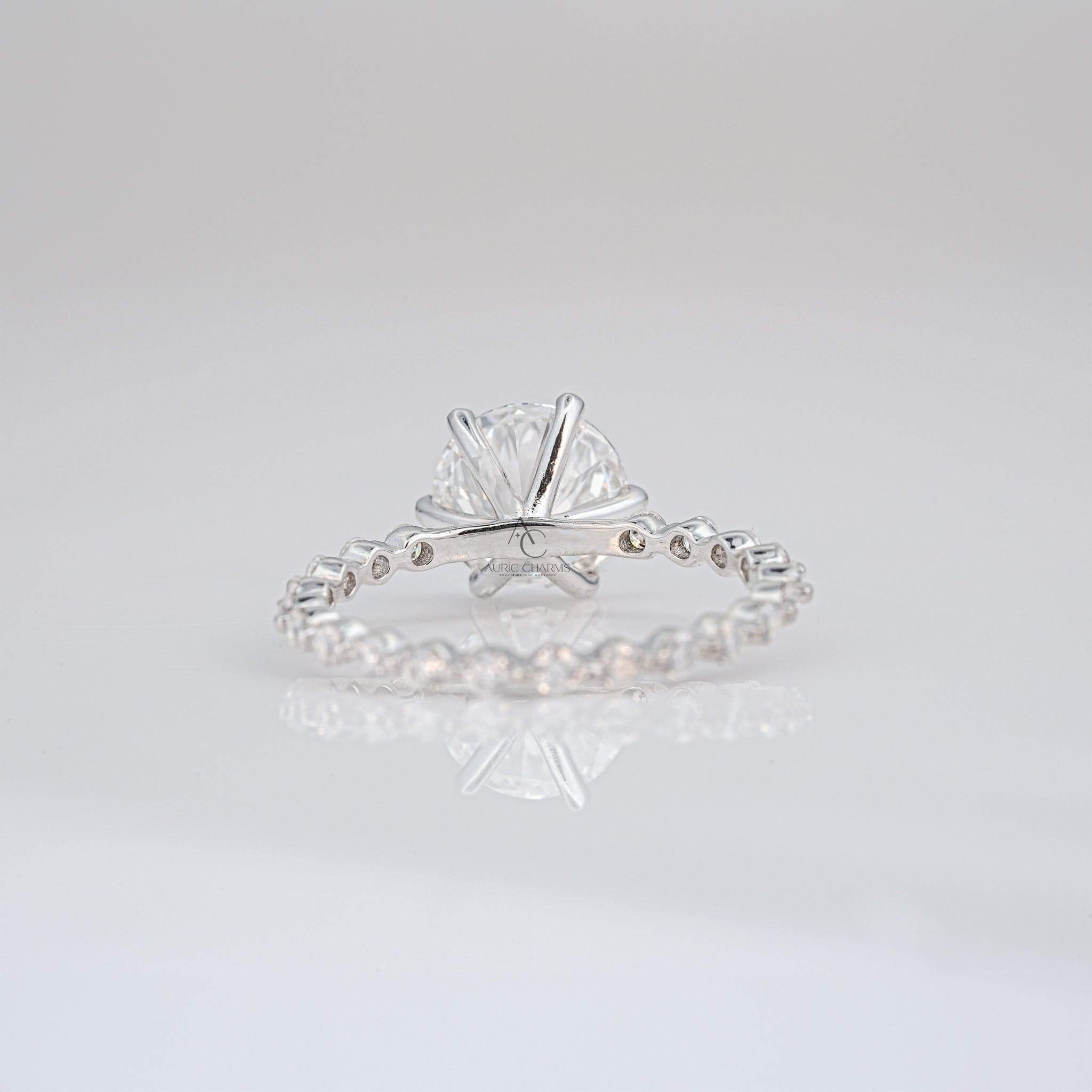 Back view of lab-grown diamond ring highlighting intricate craftsmanship.