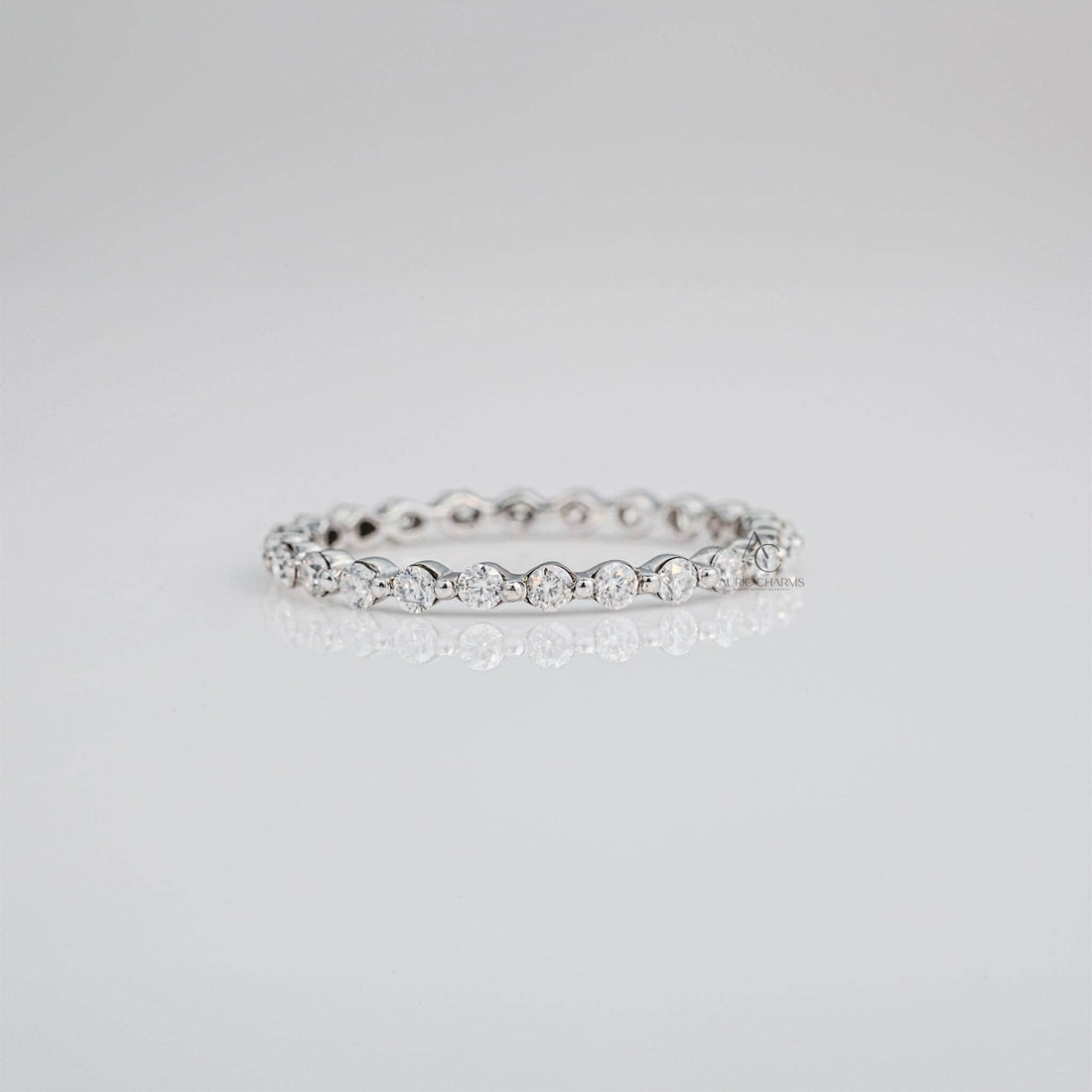 Thin pavé diamond eternity band, perfect for wedding or stacking
