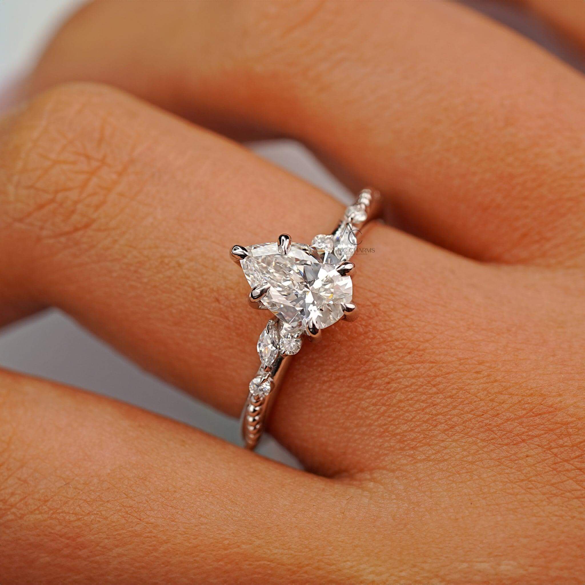 Diamond floral engagement ring on hand, radiating brilliance and exquisite luxury.