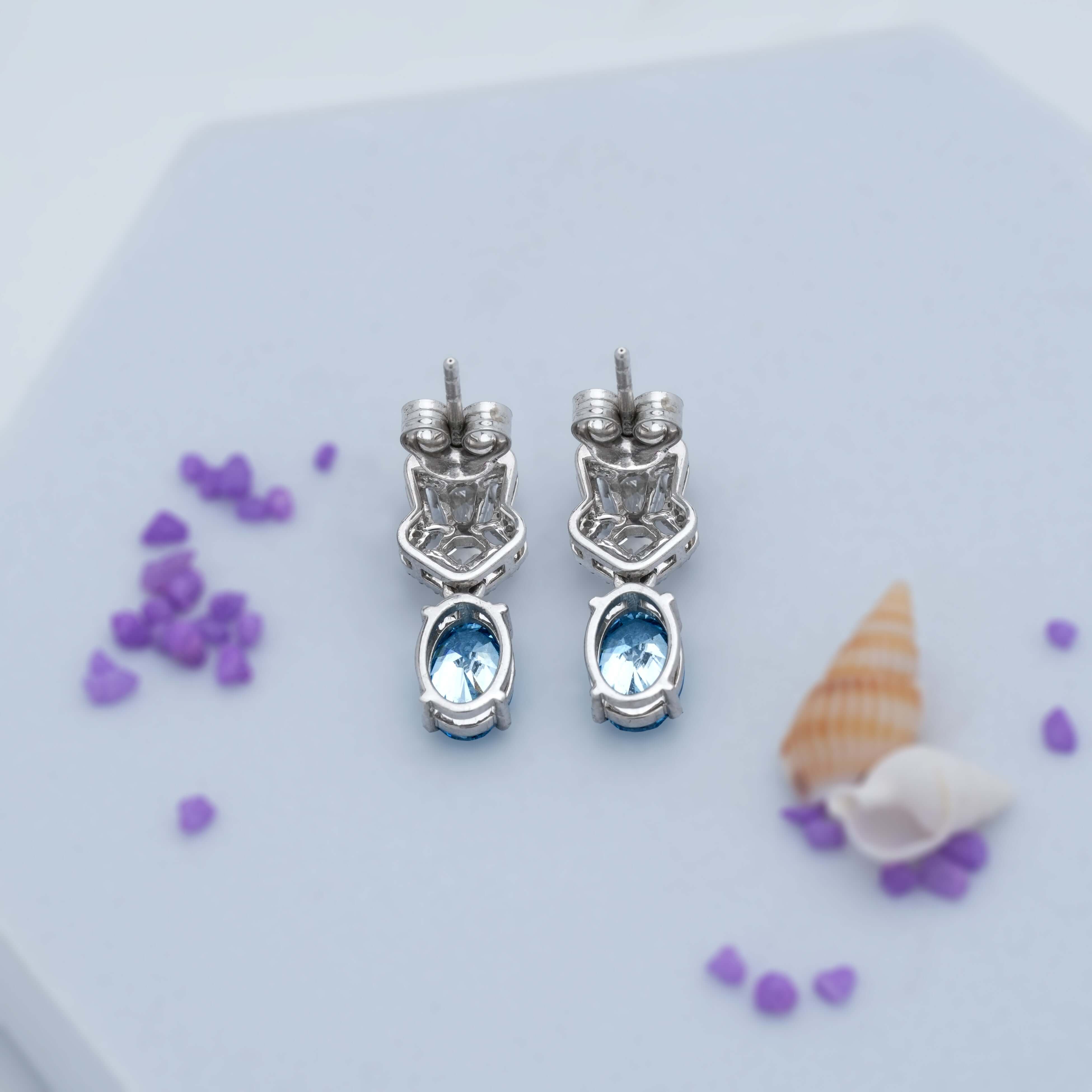 Celestine Blue Oval Drop Earrings – Diamond Dangler Pair
