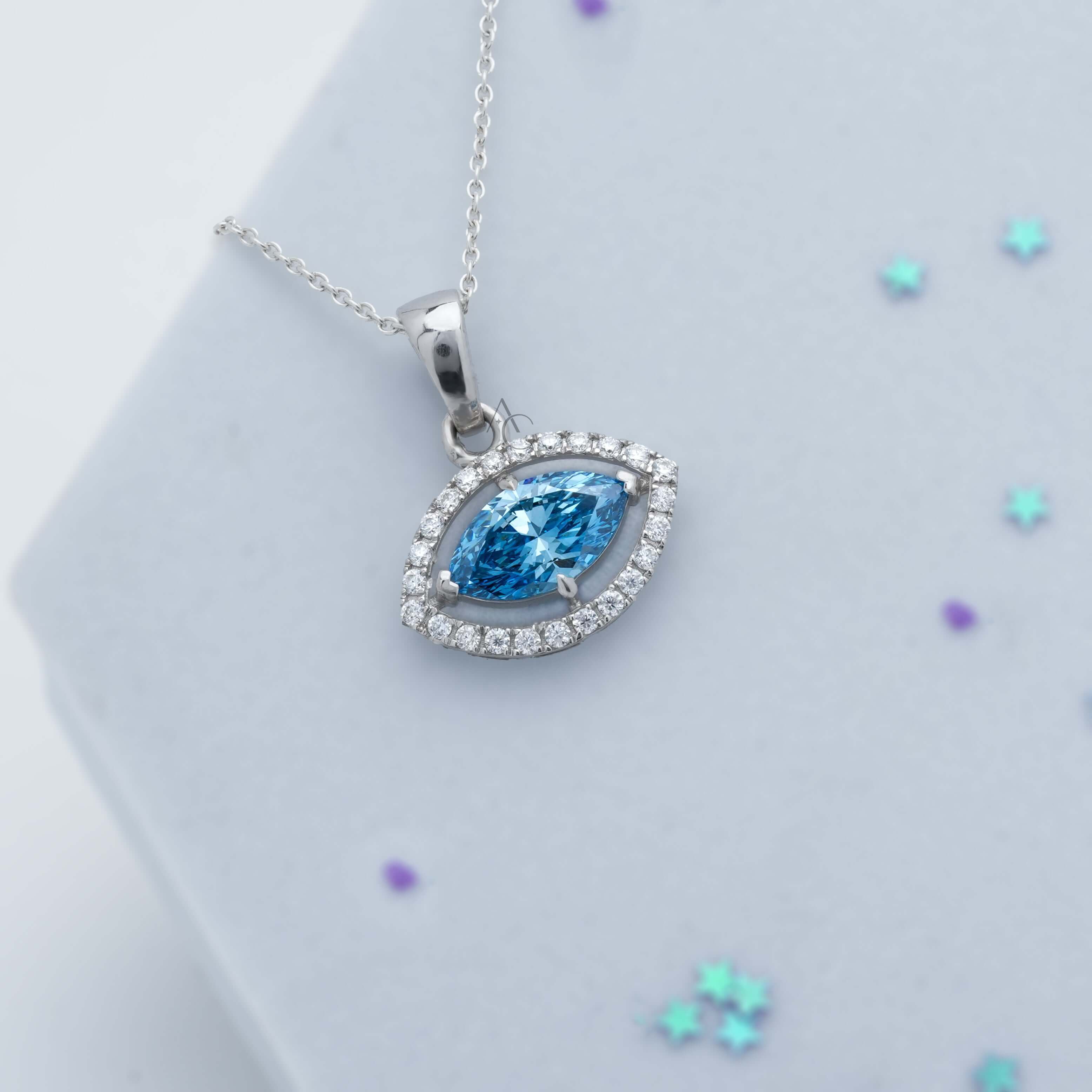 Iris Eye Marquise Blue Diamond Halo Pendant