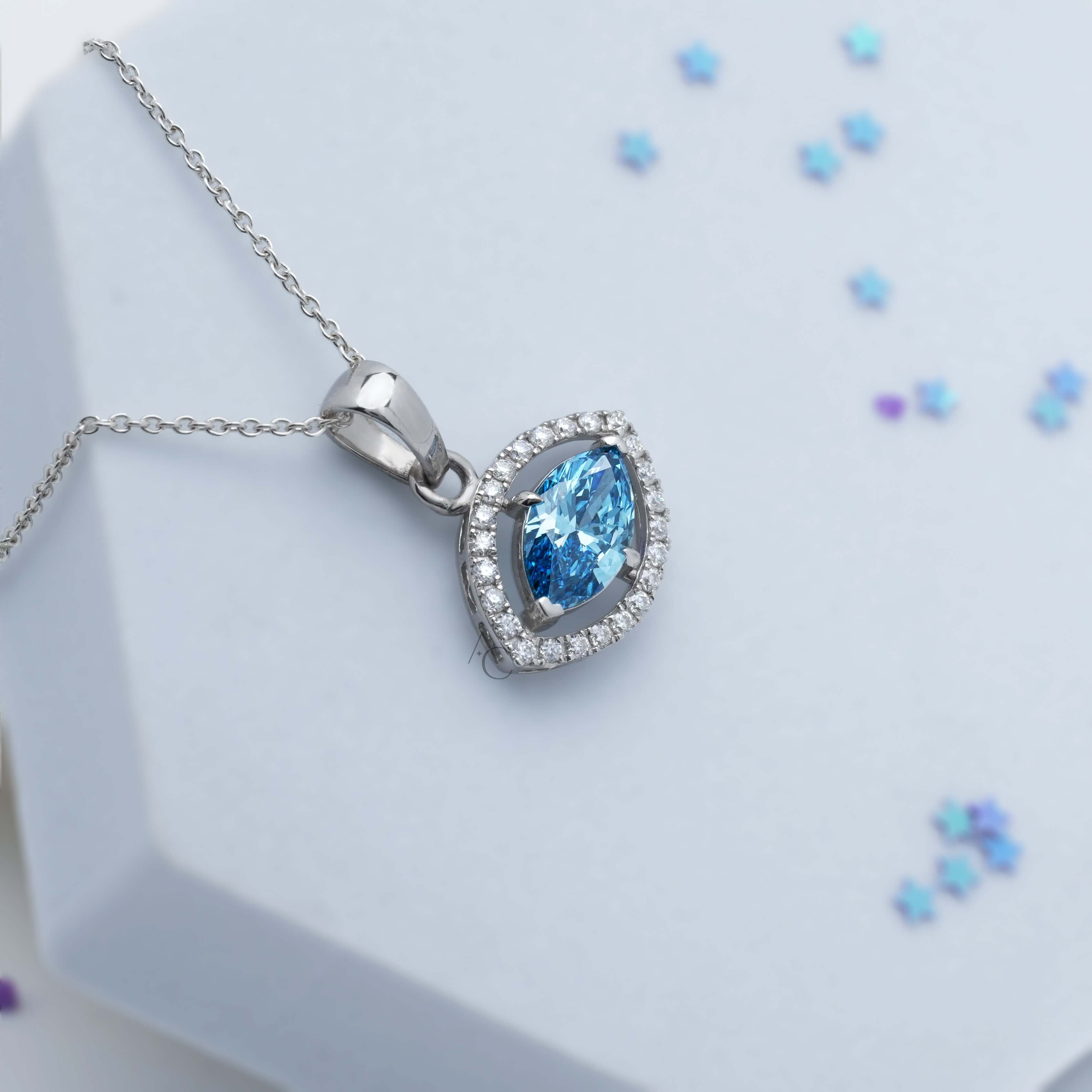 Iris Eye Marquise Blue Diamond Halo Pendant