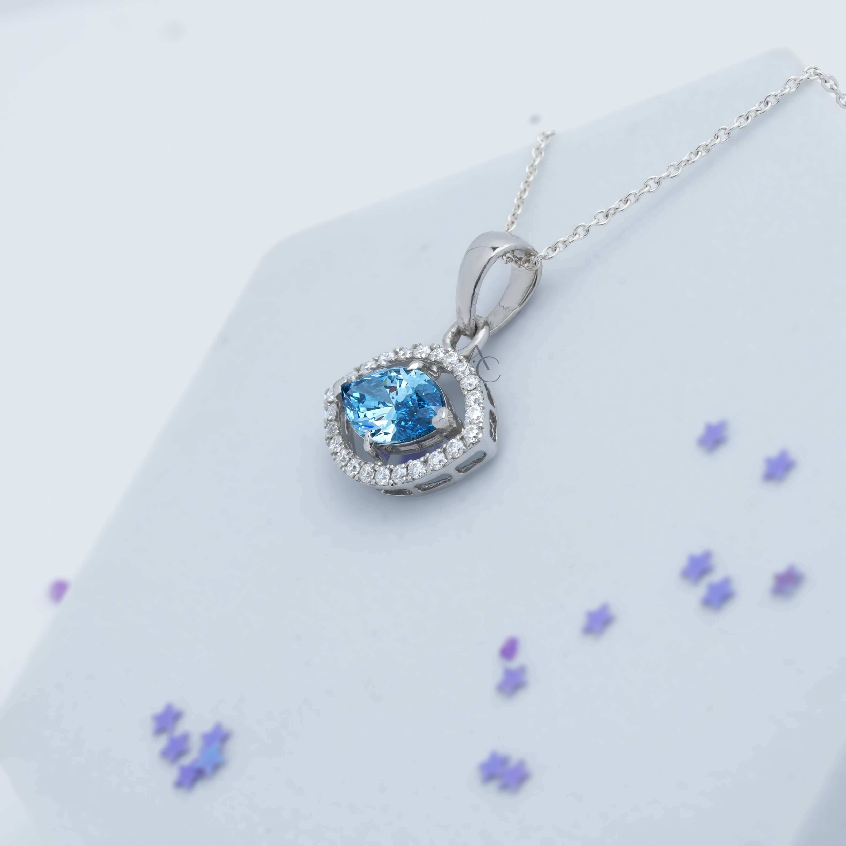 Iris Eye Marquise Blue Diamond Halo Pendant