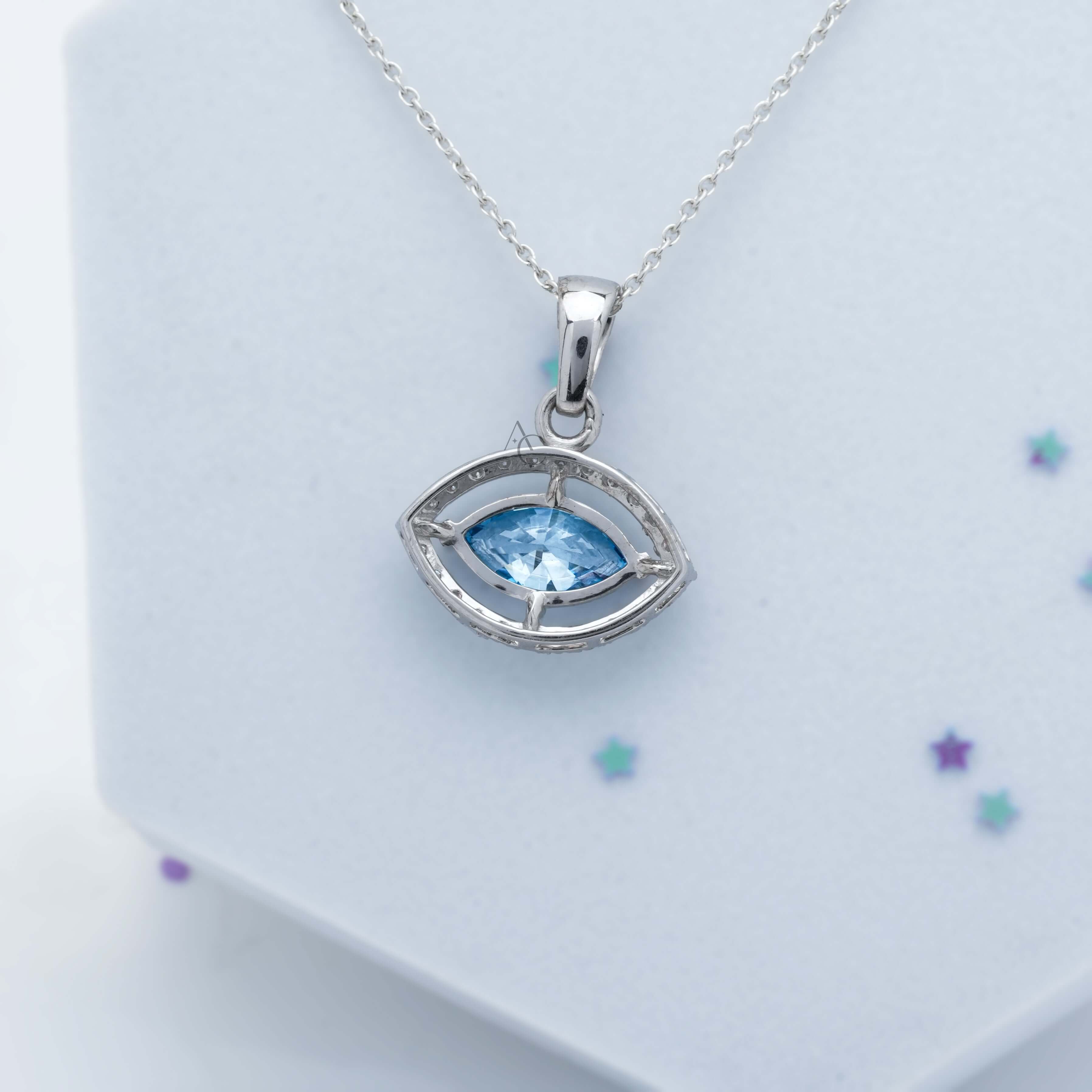 Iris Eye Marquise Blue Diamond Halo Pendant