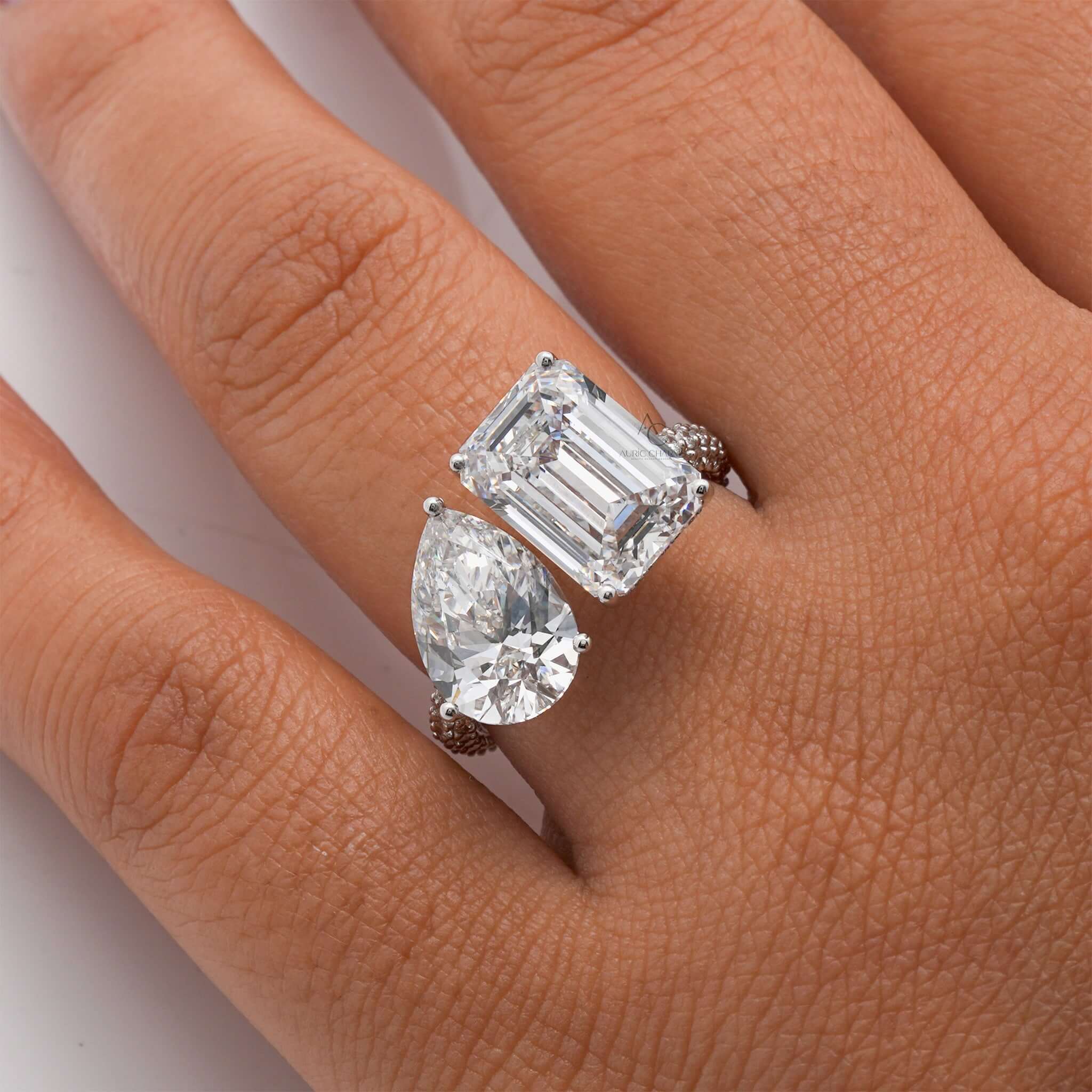 Monroe Emerald & Pear Toi Et Moi Statement Ring