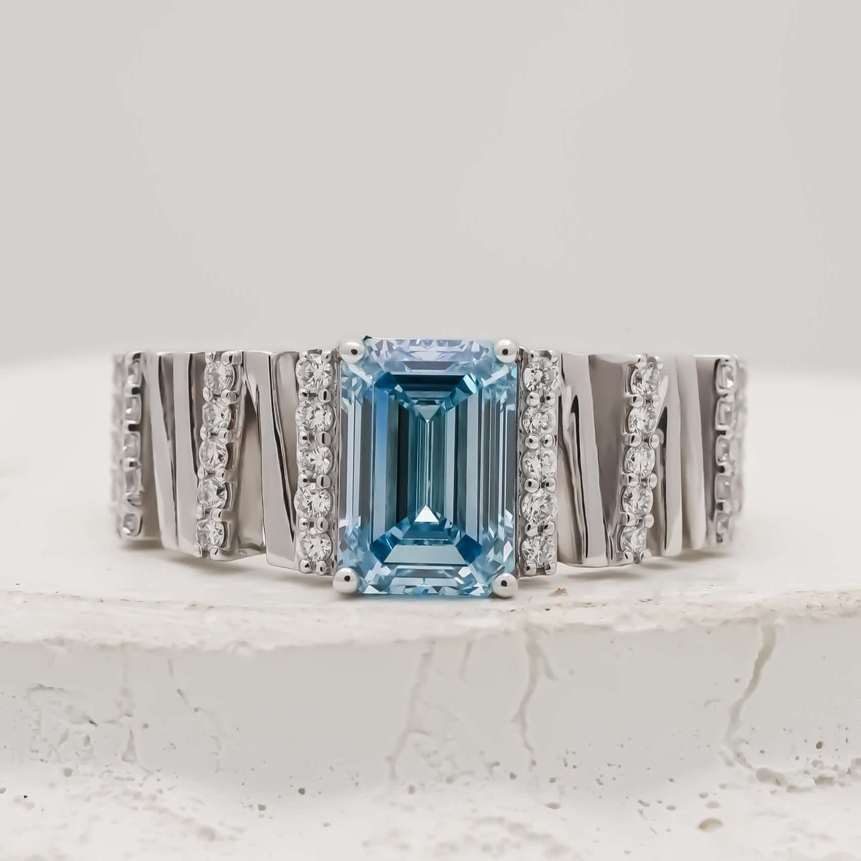 Gatsby Blue Emerald Cut Diamond Men’s Ring
