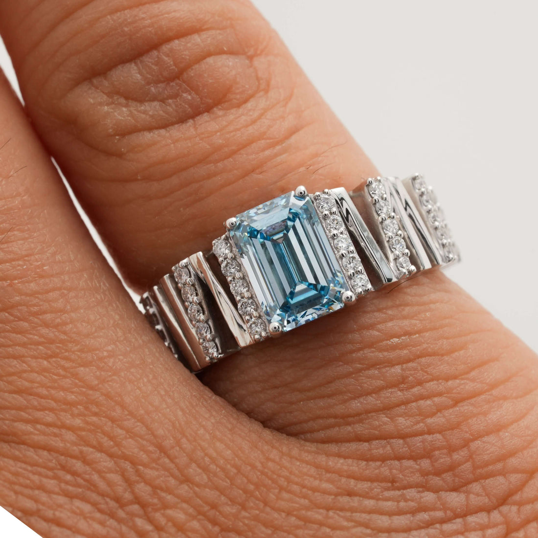 Gatsby Blue Emerald Cut Diamond Men’s Ring