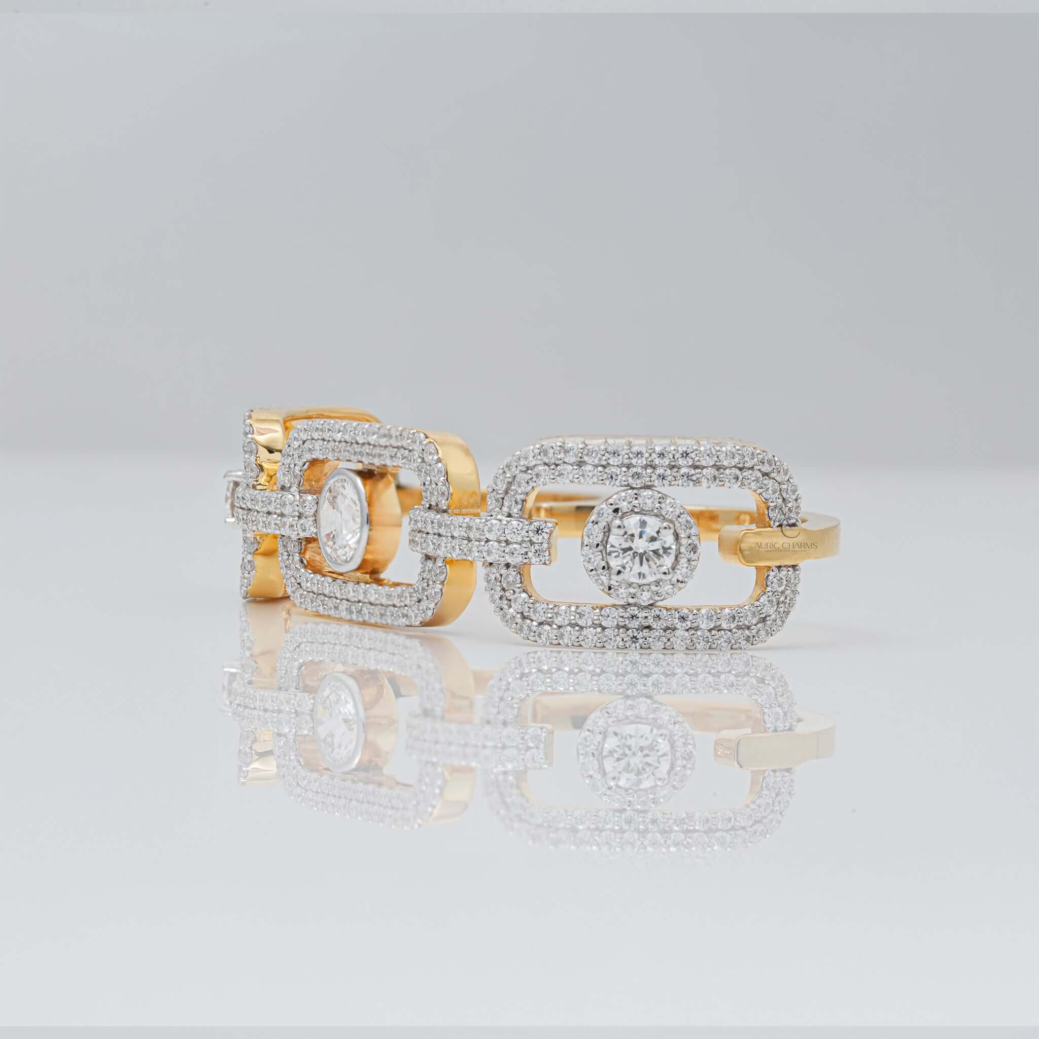 Rihanna Chain-Link Dual Finger Diamond Statement Ring