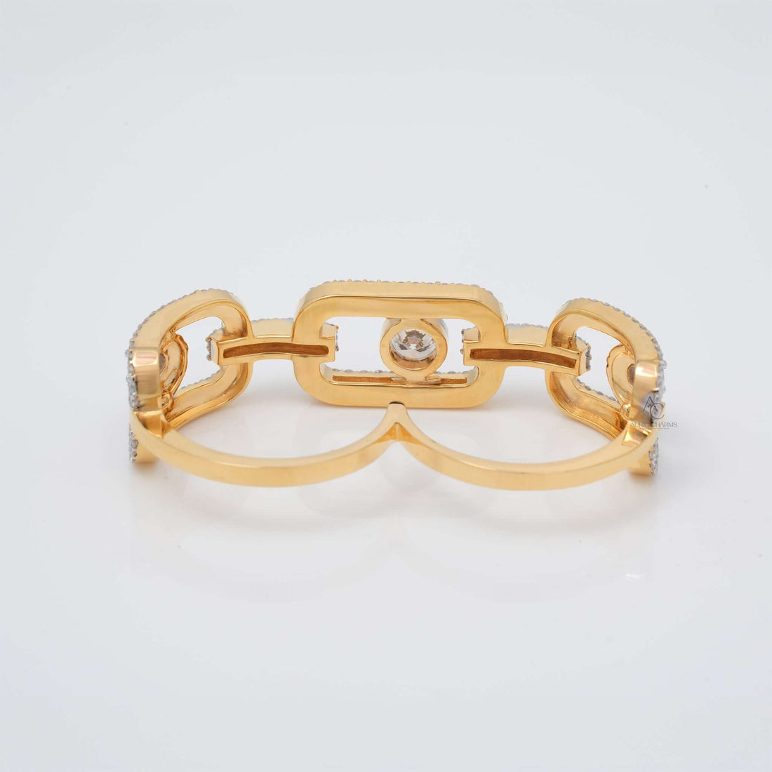 Rihanna Chain-Link Dual Finger Diamond Statement Ring