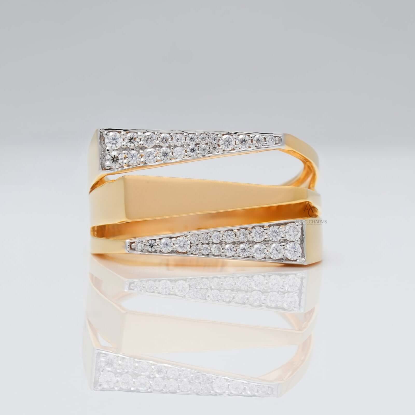 Zendaya Diamond Crossover Gold Statement Ring