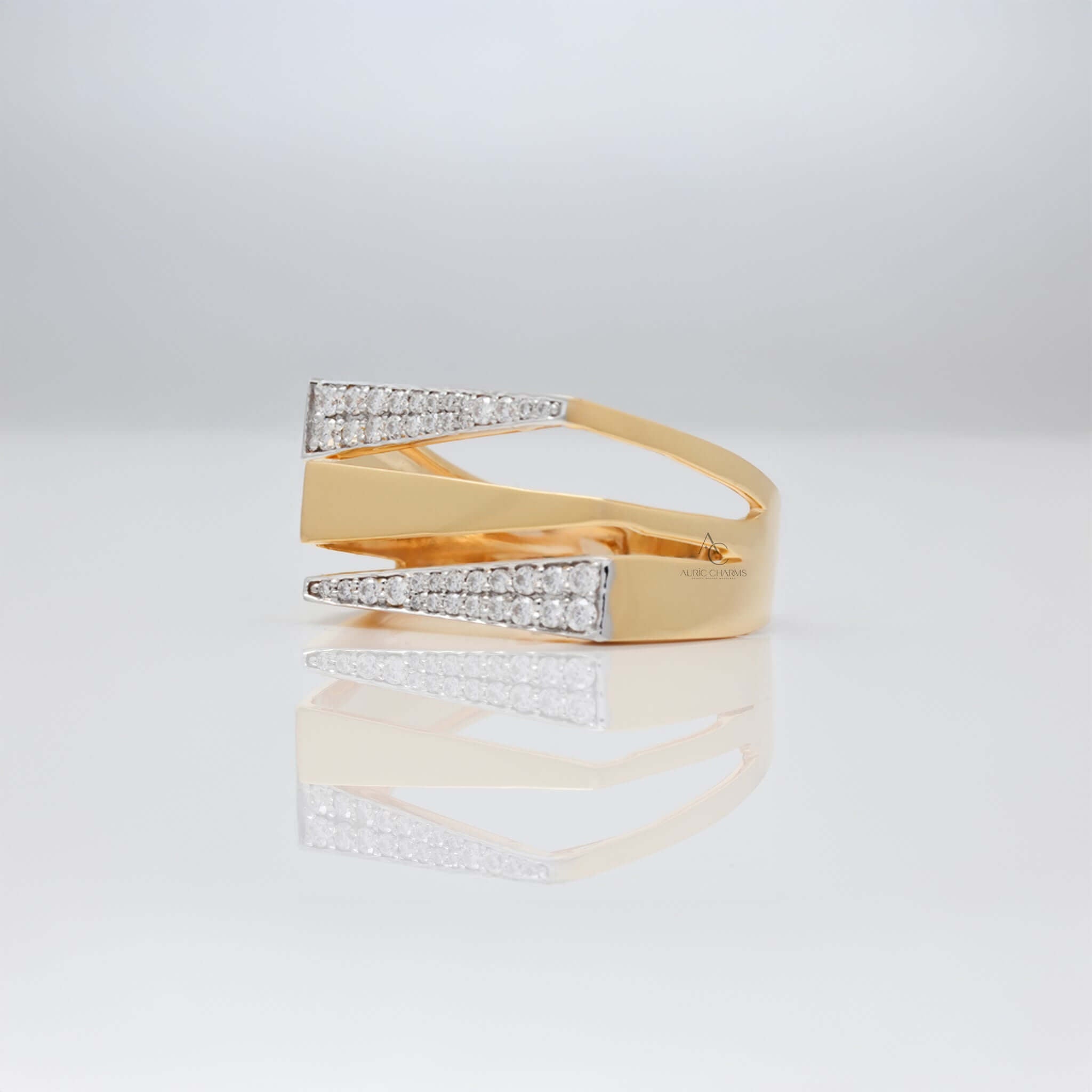 Zendaya Diamond Crossover Gold Statement Ring