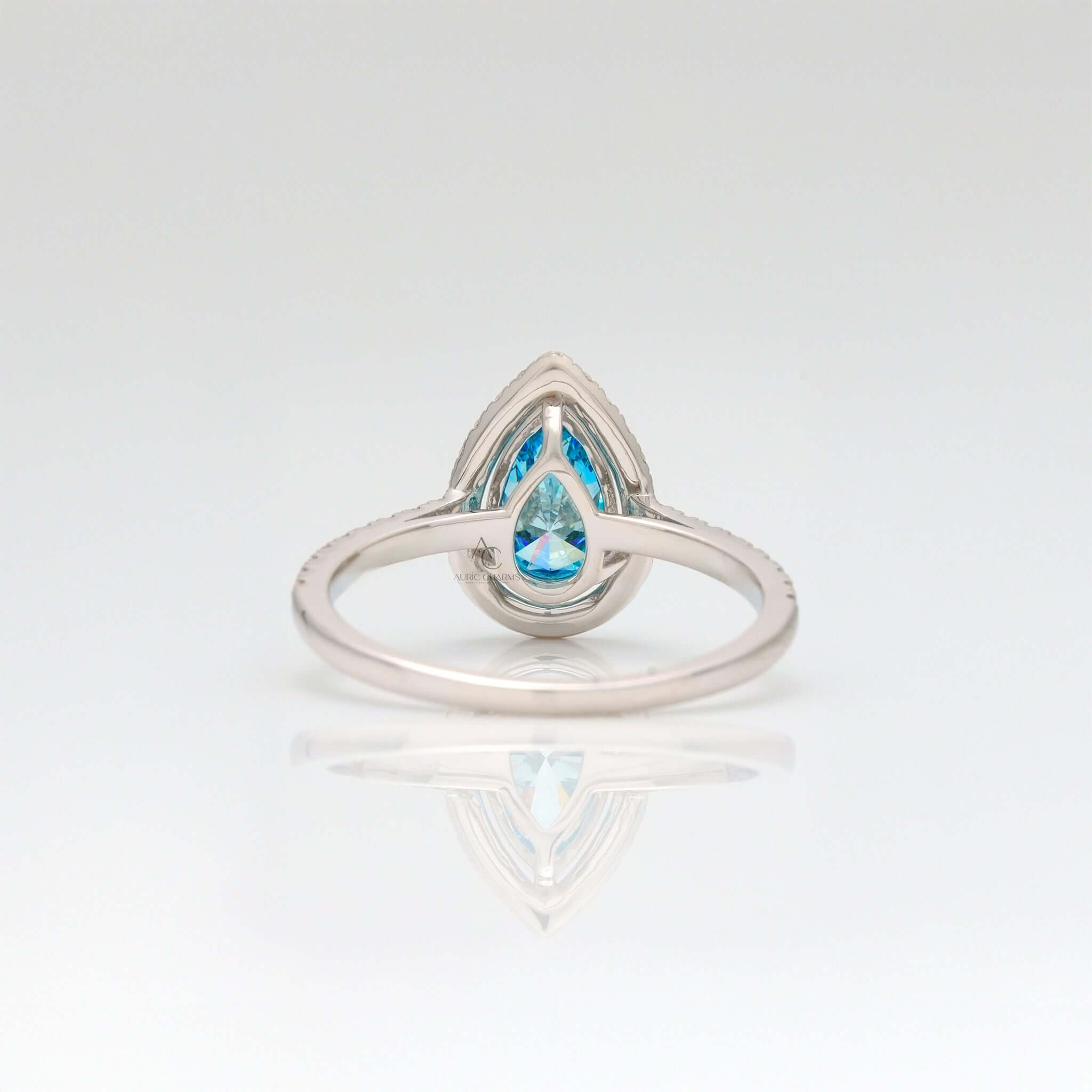 Oceanica Blue Pear Halo Engagement Ring
