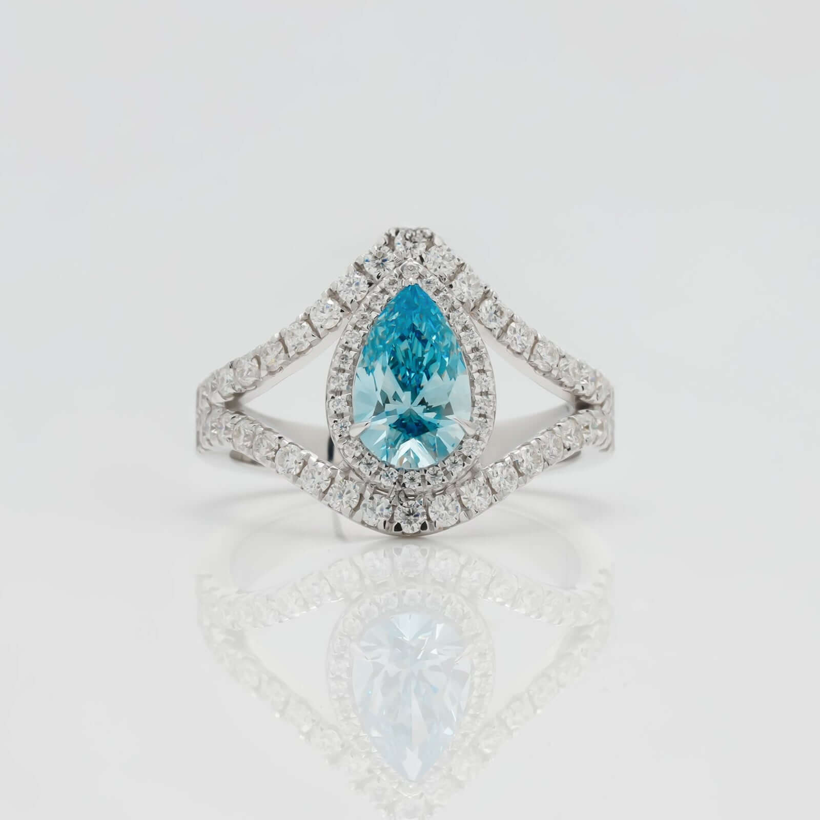 Serenadia Aqua Pear Diamond Split Halo Ring