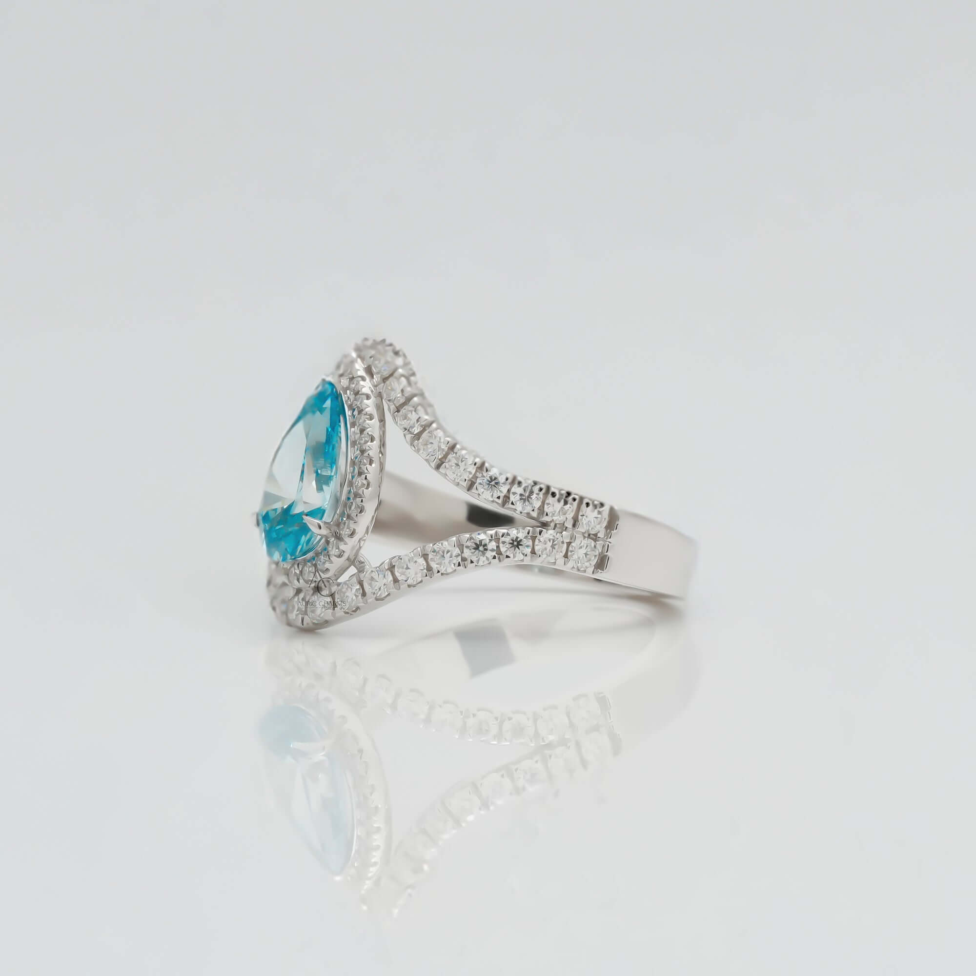Serenadia Aqua Pear Diamond Split Halo Ring