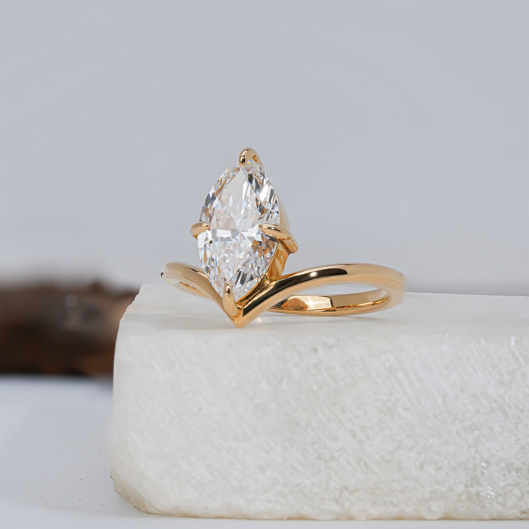 Elegant Lyra ring featuring a stunning marquise-cut lab-grown diamond set in a luxurious golden band.