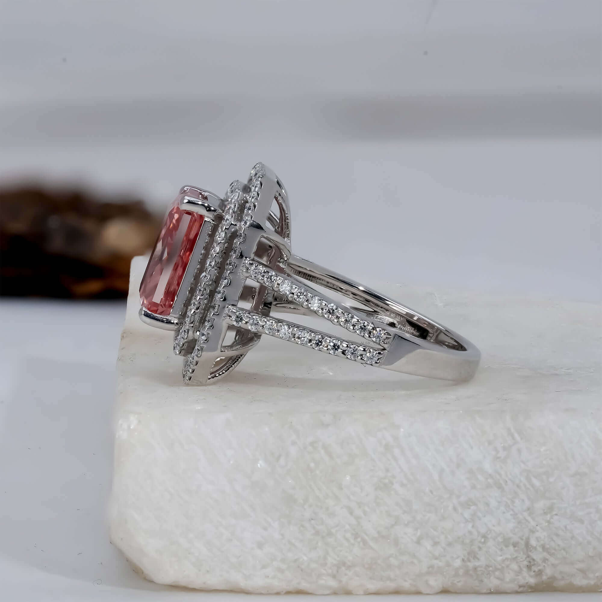 Fancy Vivid Pink Radiant Cut Halo Lab Grown Diamond Engagement Ring for Her
