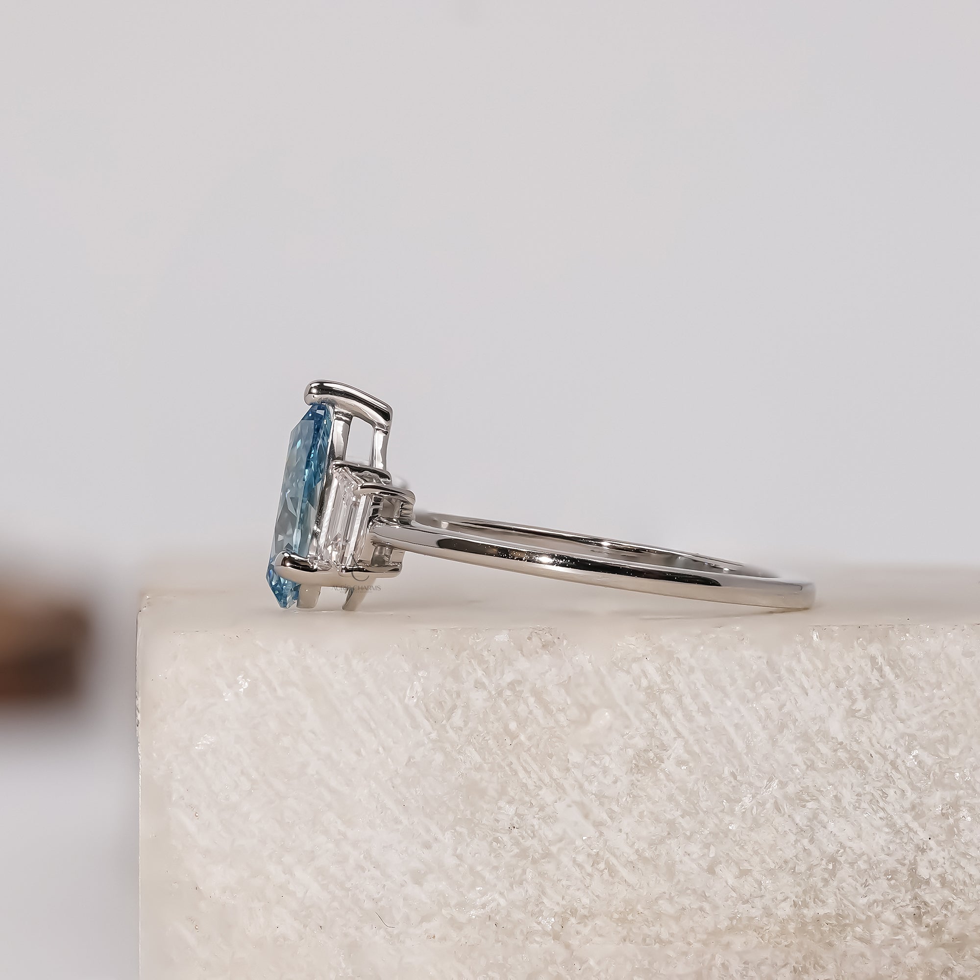 Azure Fire Fancy Blue Pear Diamond Ring