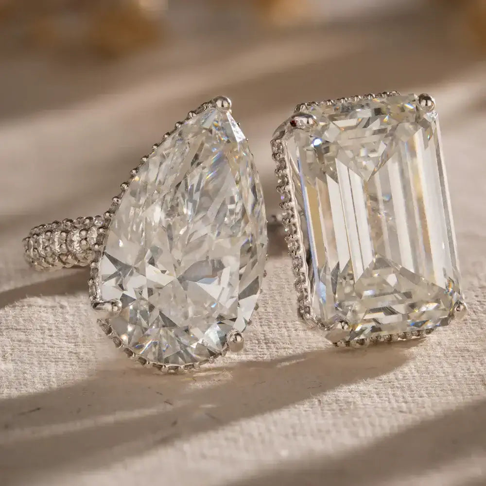 Monroe Emerald & Pear Toi Et Moi Statement Ring