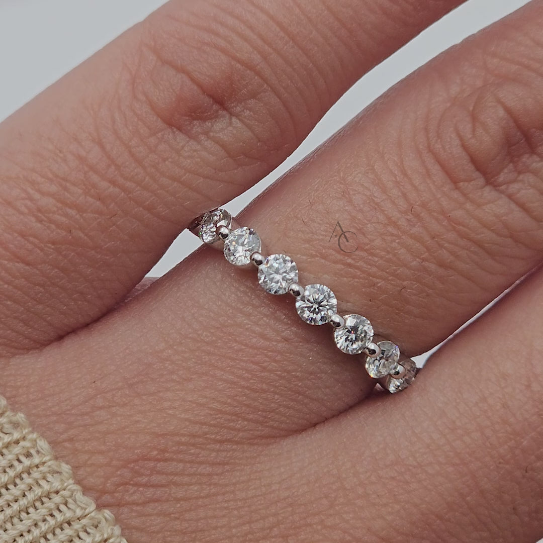Close-up video of diamond eternity band, highlighting the sparkle and design.