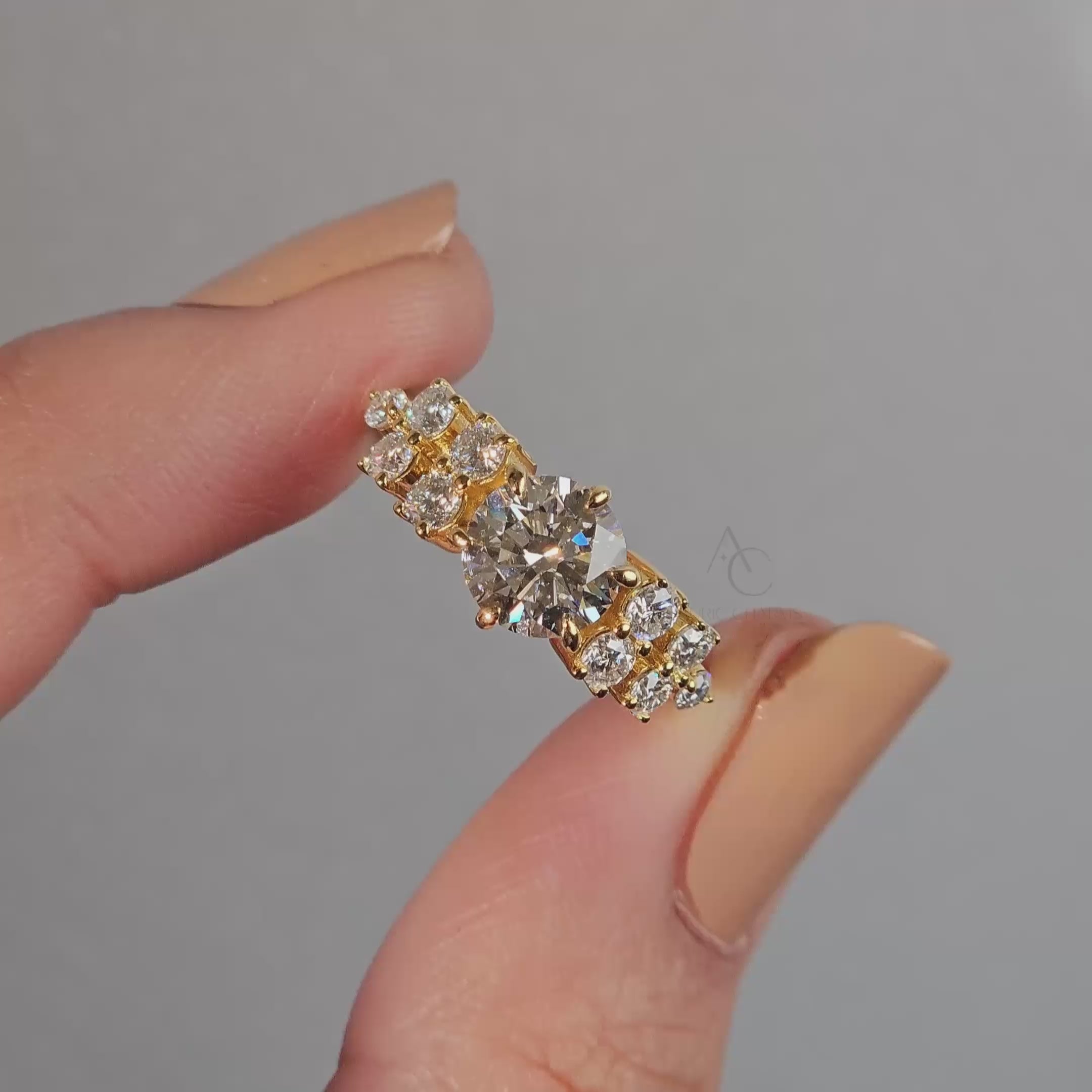 Elegant round diamond solitaire ring with a modern design, crafted in platinum with intricate details.