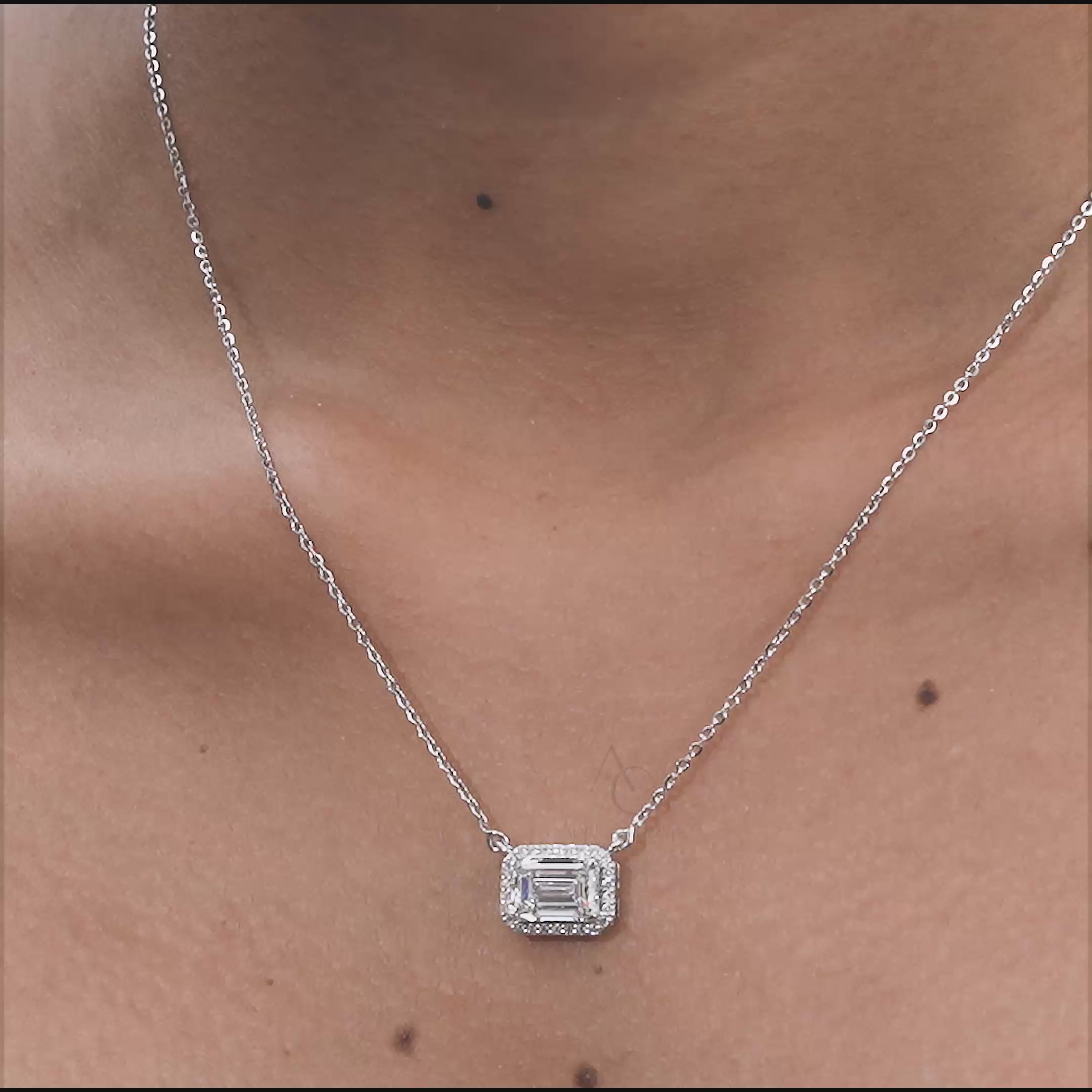 Zendaya Emerald East-West Halo Diamond Pendant