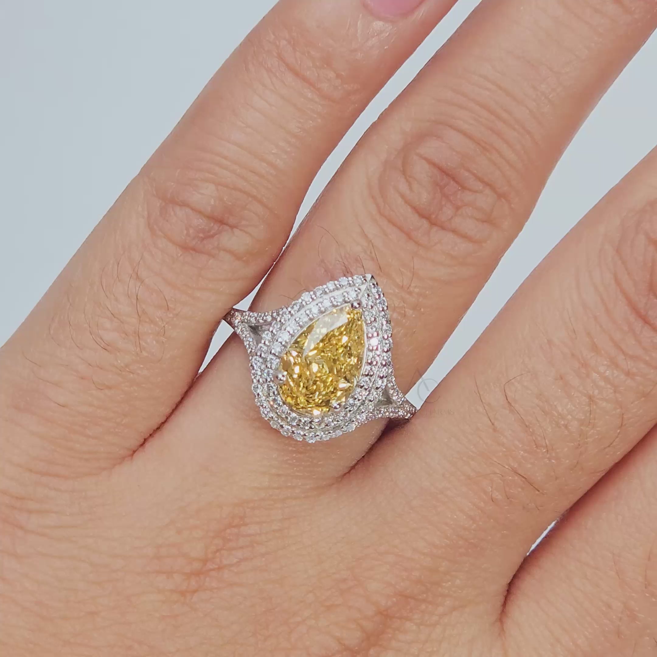 Fancy Yellow Pear Double Halo Ring