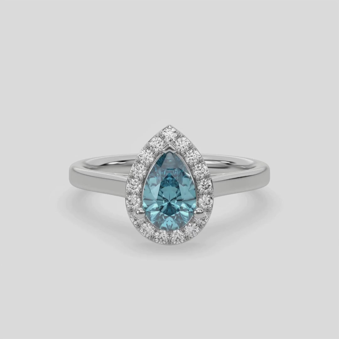 Oceanica Blue Pear Halo Engagement Ring