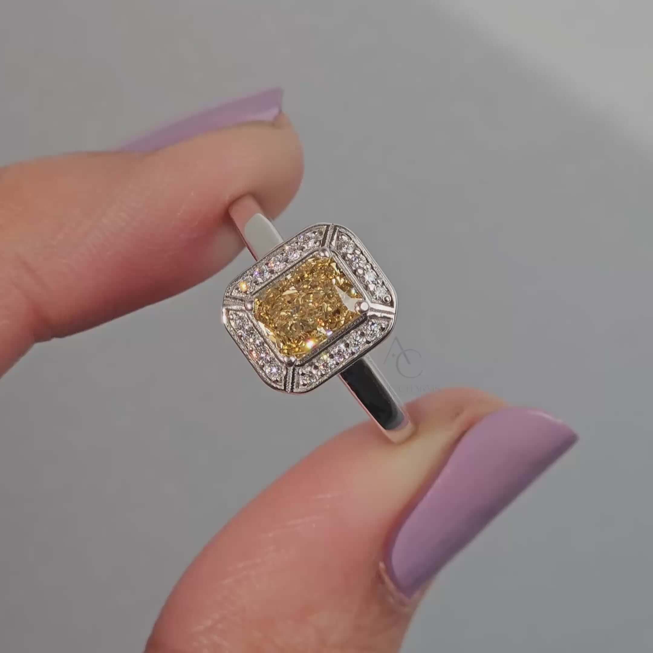 Monroe Radiant Yellow Vintage Halo Diamond Ring