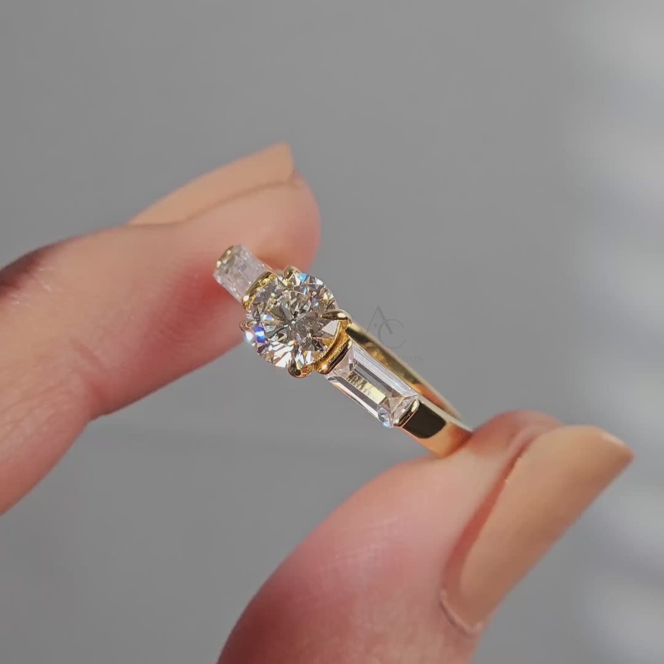 Celeste Three-Stone Round & Baguette Lab-Grown Diamond Ring