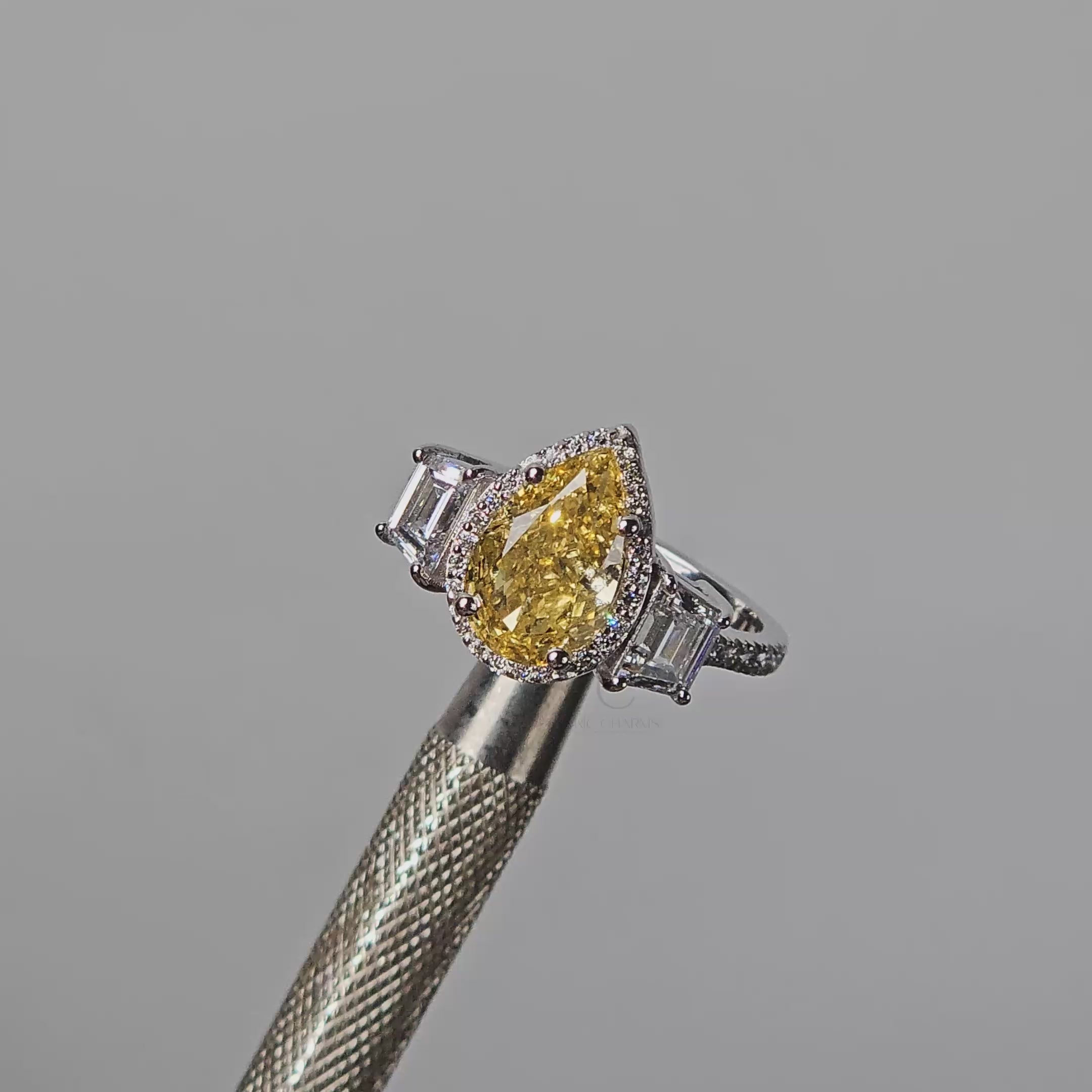 Fancy Yellow Pear Three-Stone Ring