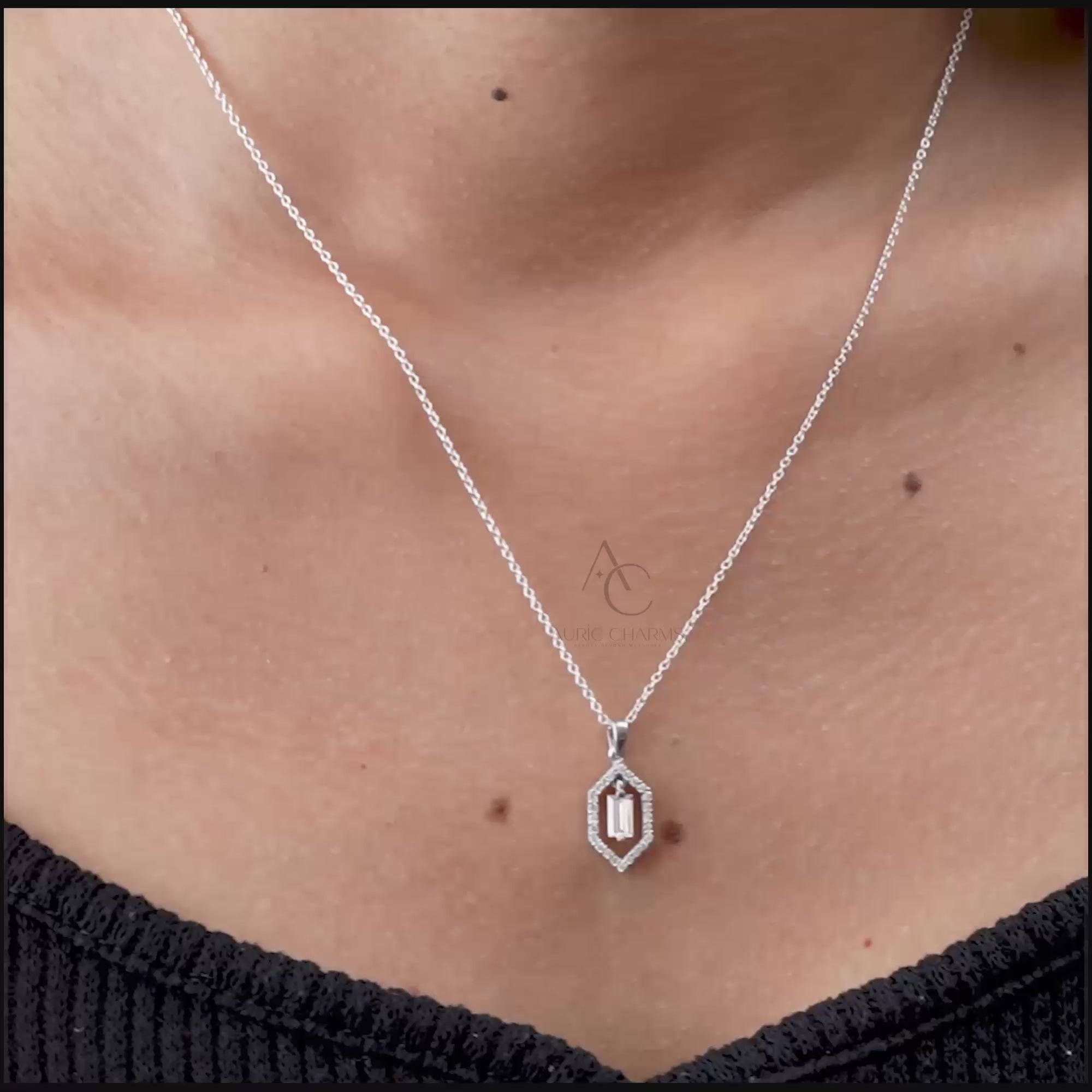 Hexagon Halo Baguette Diamond Pendant