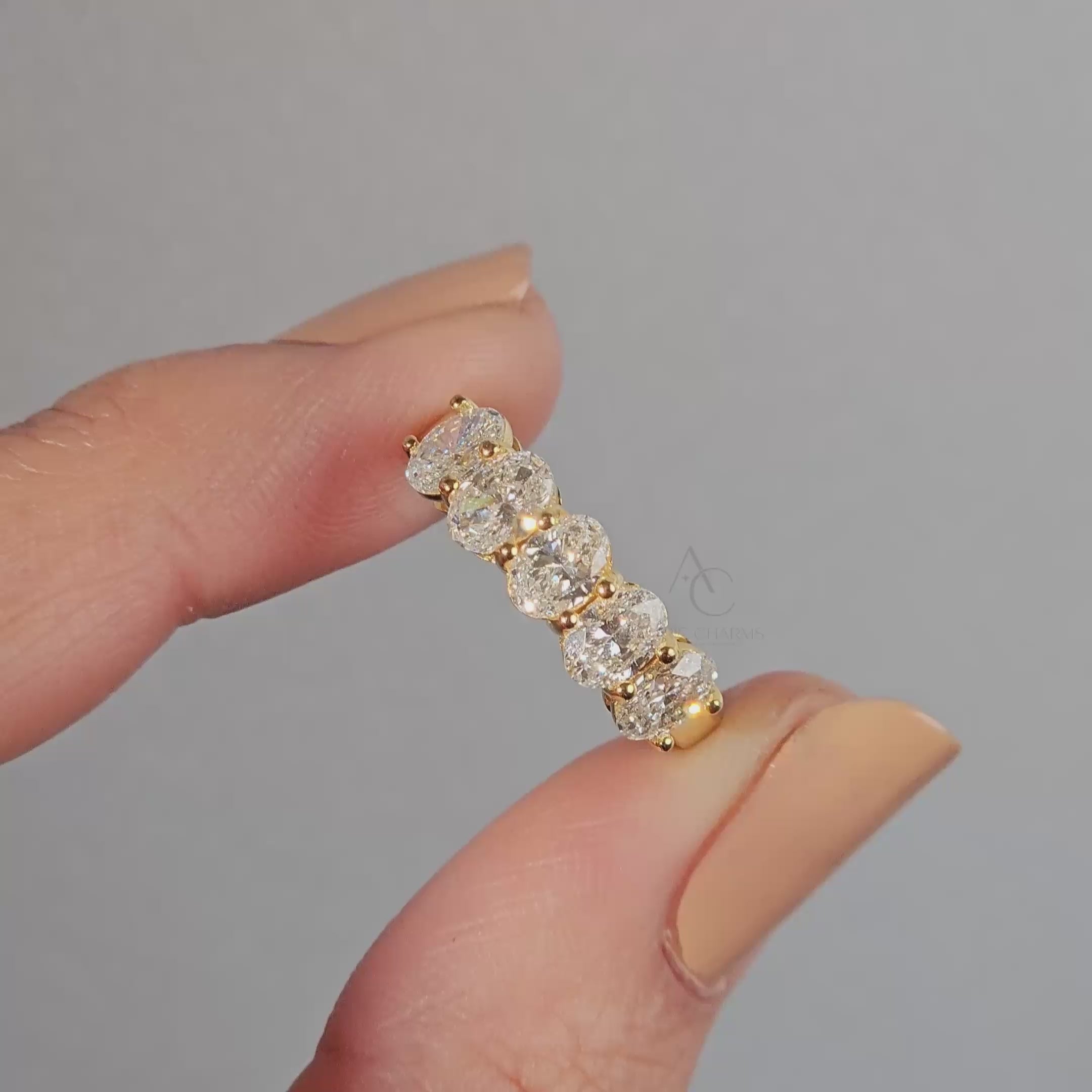 Aurelia Oval Cut Diamond Band in Stackable Gold Design